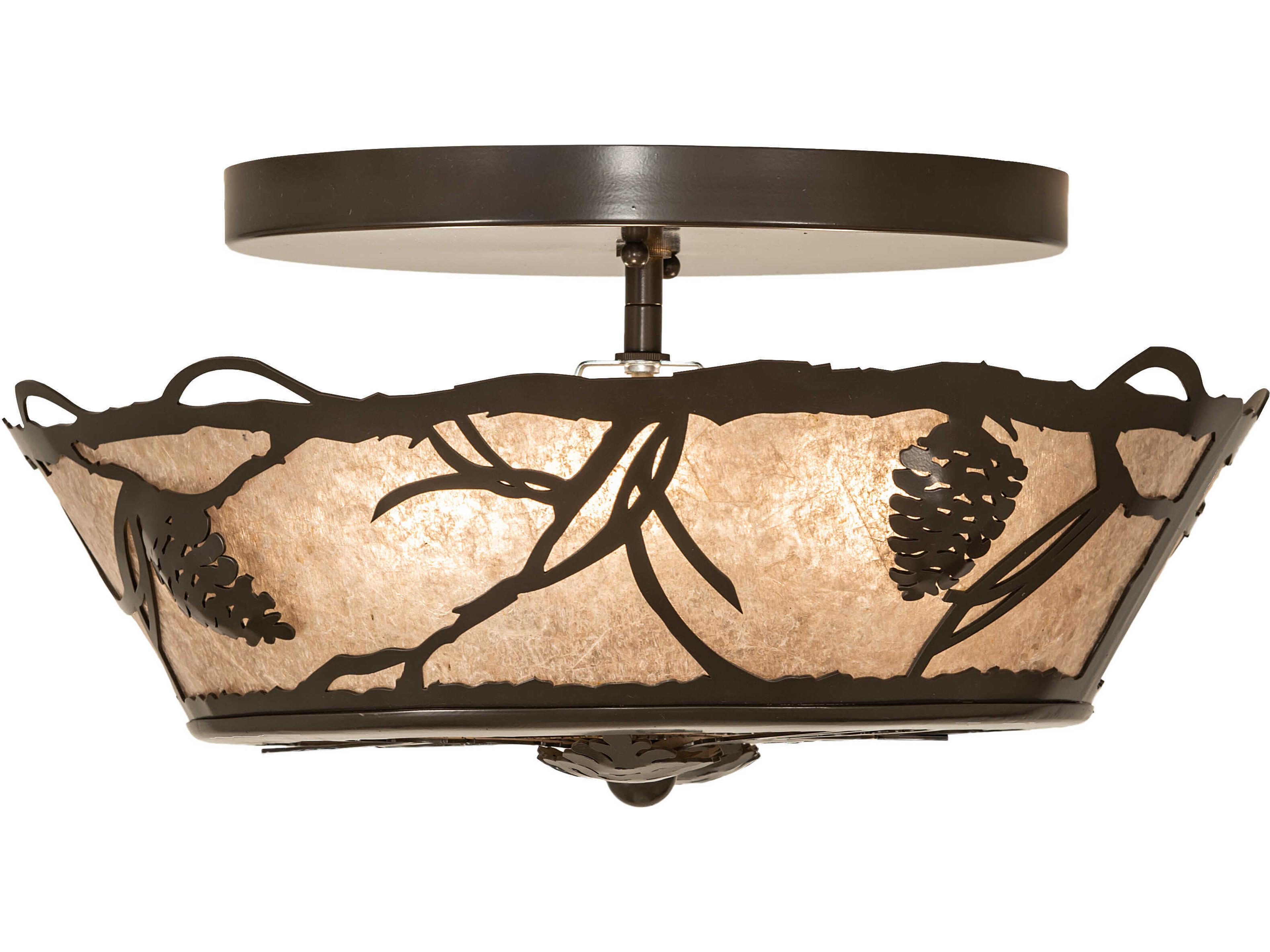 Meyda Whispering Pines 3-Light Timeless Bronze Glass Bowl Flush Mount