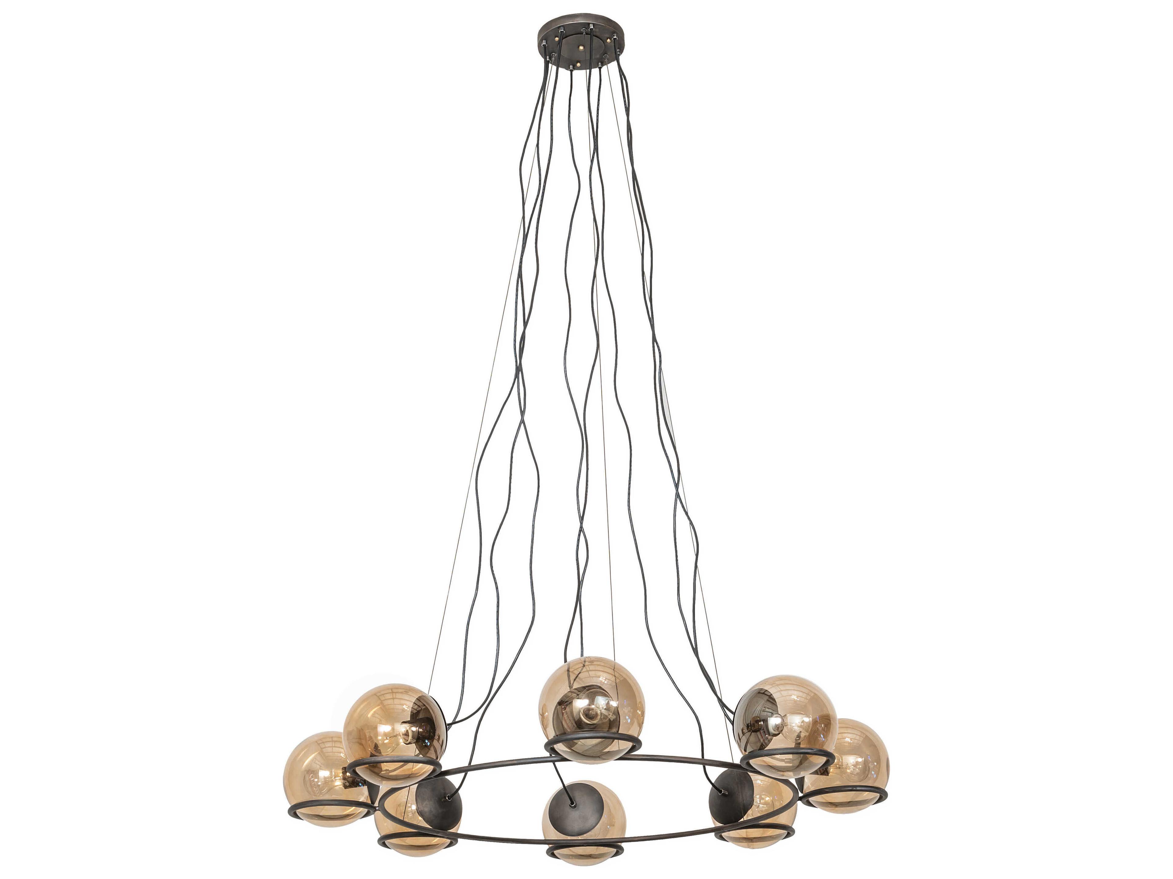 Meyda 8-Light Blackened Steel Glass Globe Round Chandelier