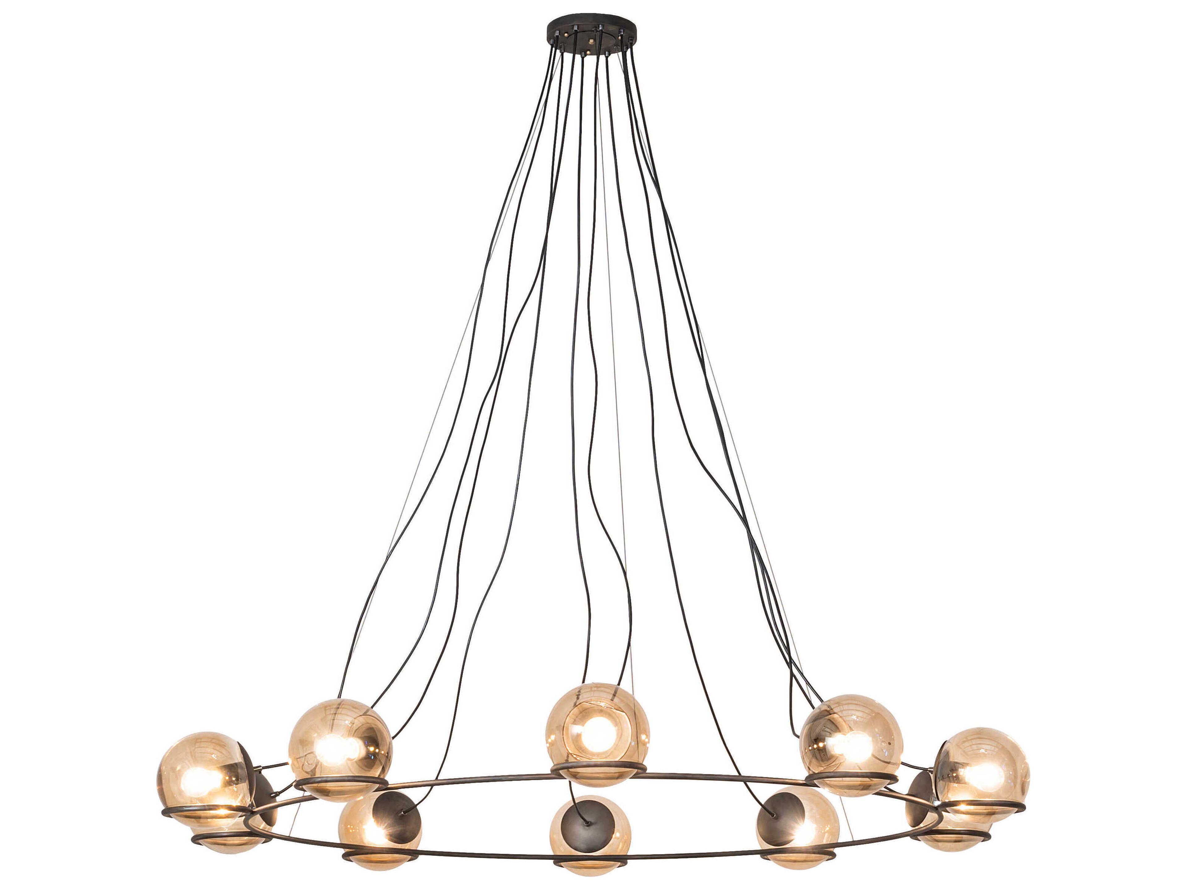 10-Light Blackened Steel Glass Globe Chandelier