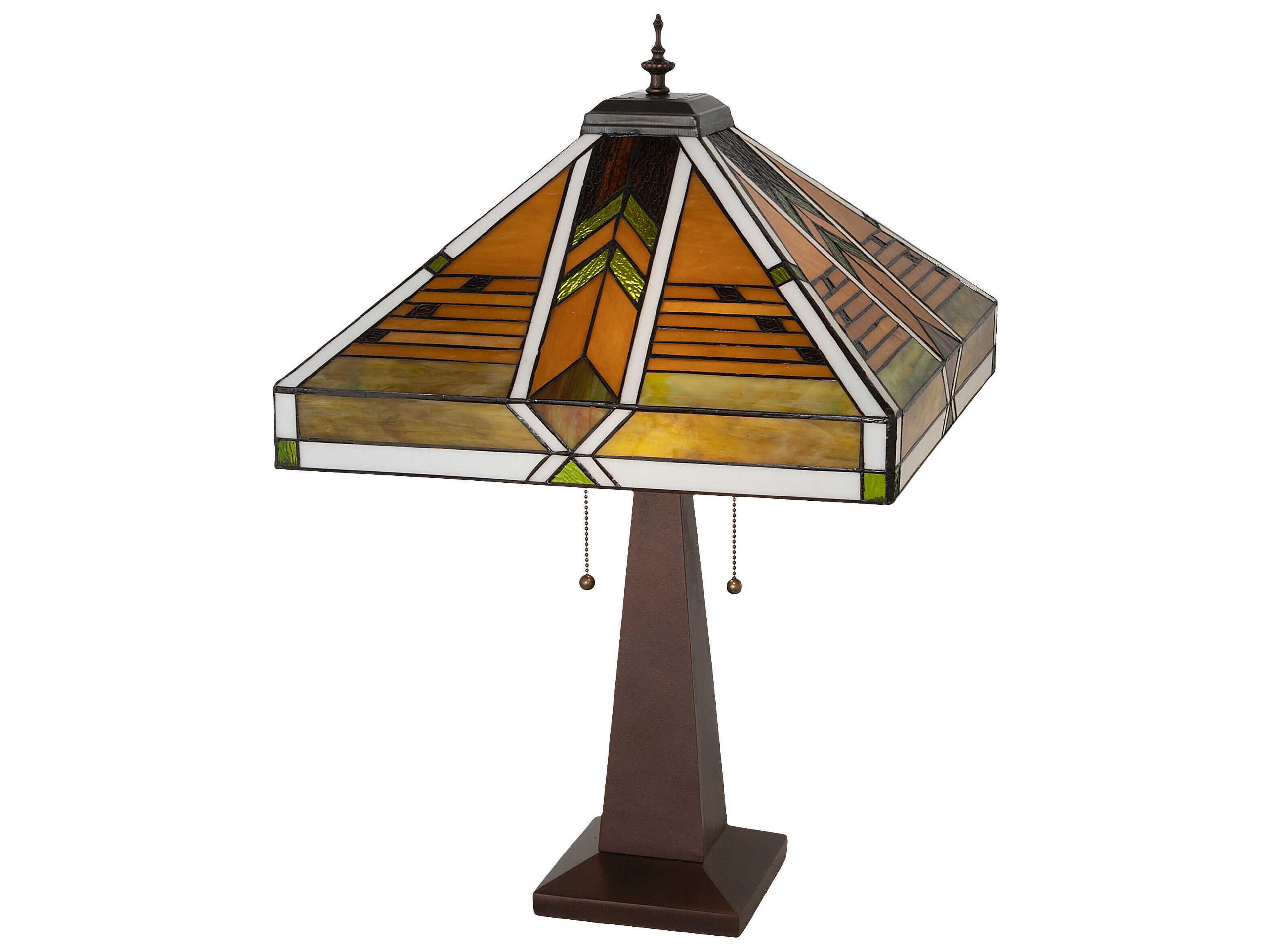 Abilene Mahogany Bronze Amber Glass Green Tiffany Buffet Lamp
