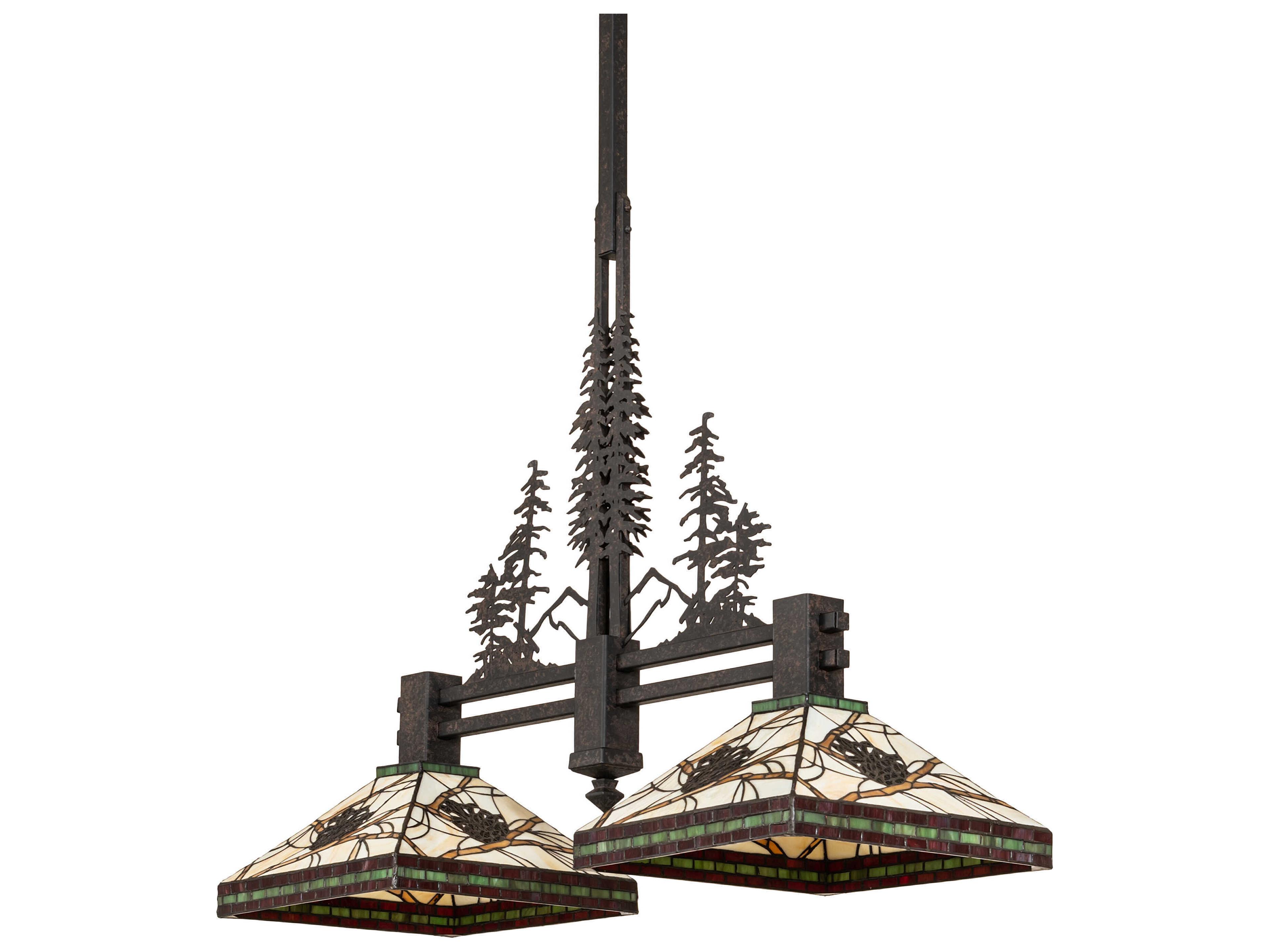 Meyda Pinecone 2-Light Coffee Bean Brown Glass Tiffany Island Pendant