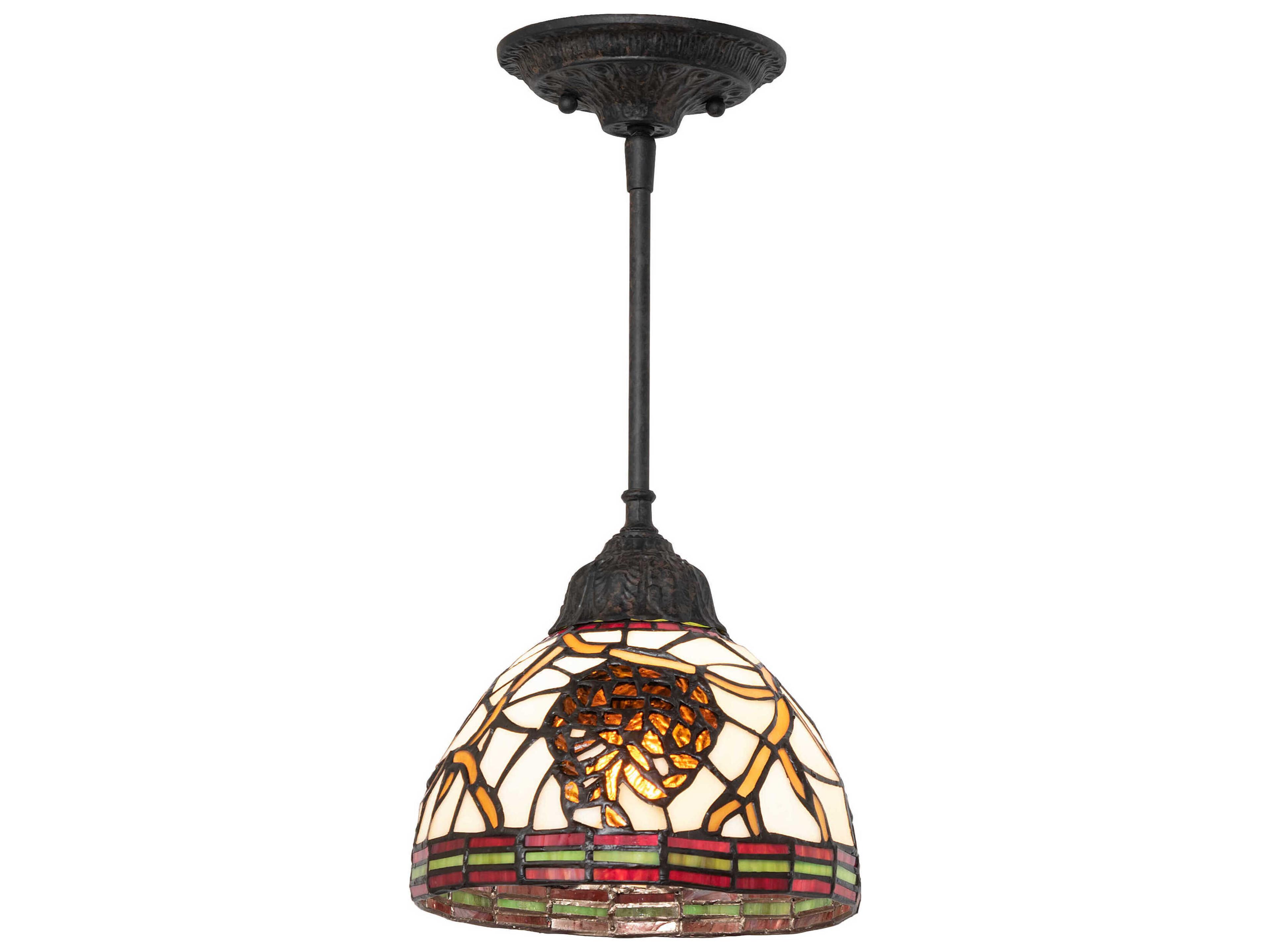 Meyda 1-Light Coffee Bean Brown Glass Tiffany Dome Mini Pendant