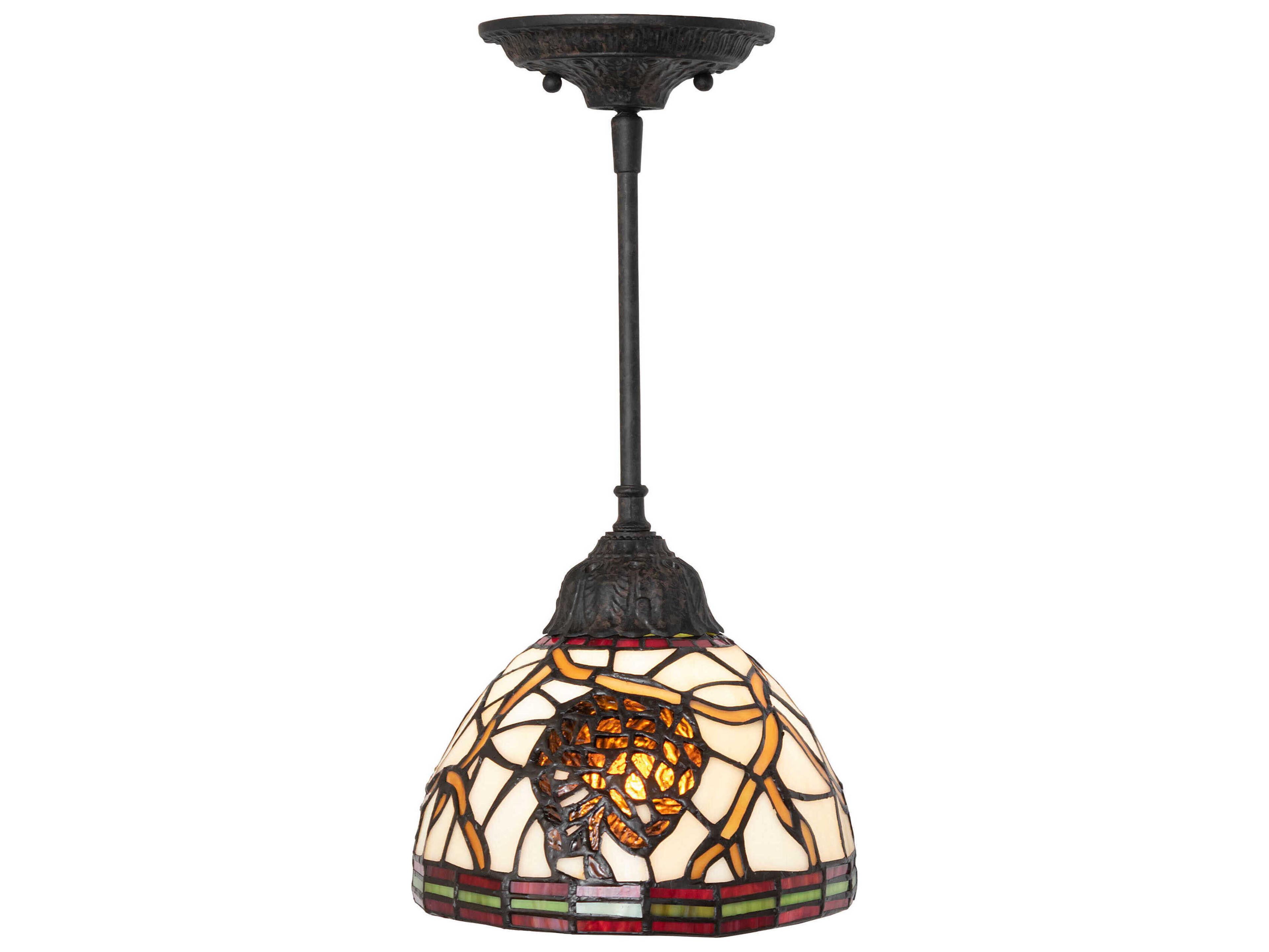 Meyda 1-Light Coffee Bean Brown Glass Tiffany Dome Mini Pendant
