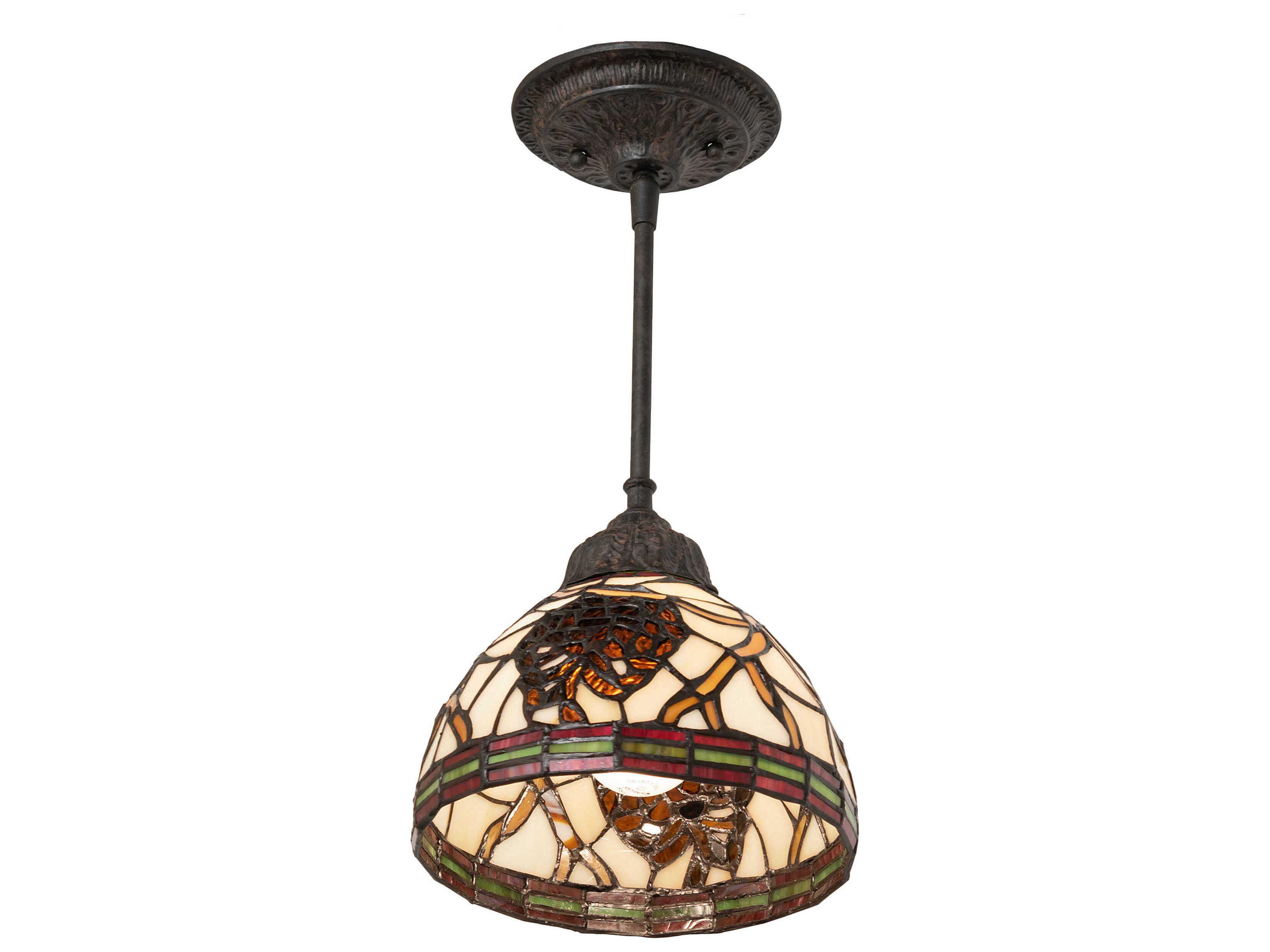 Meyda 1-Light Coffee Bean Brown Glass Tiffany Dome Mini Pendant