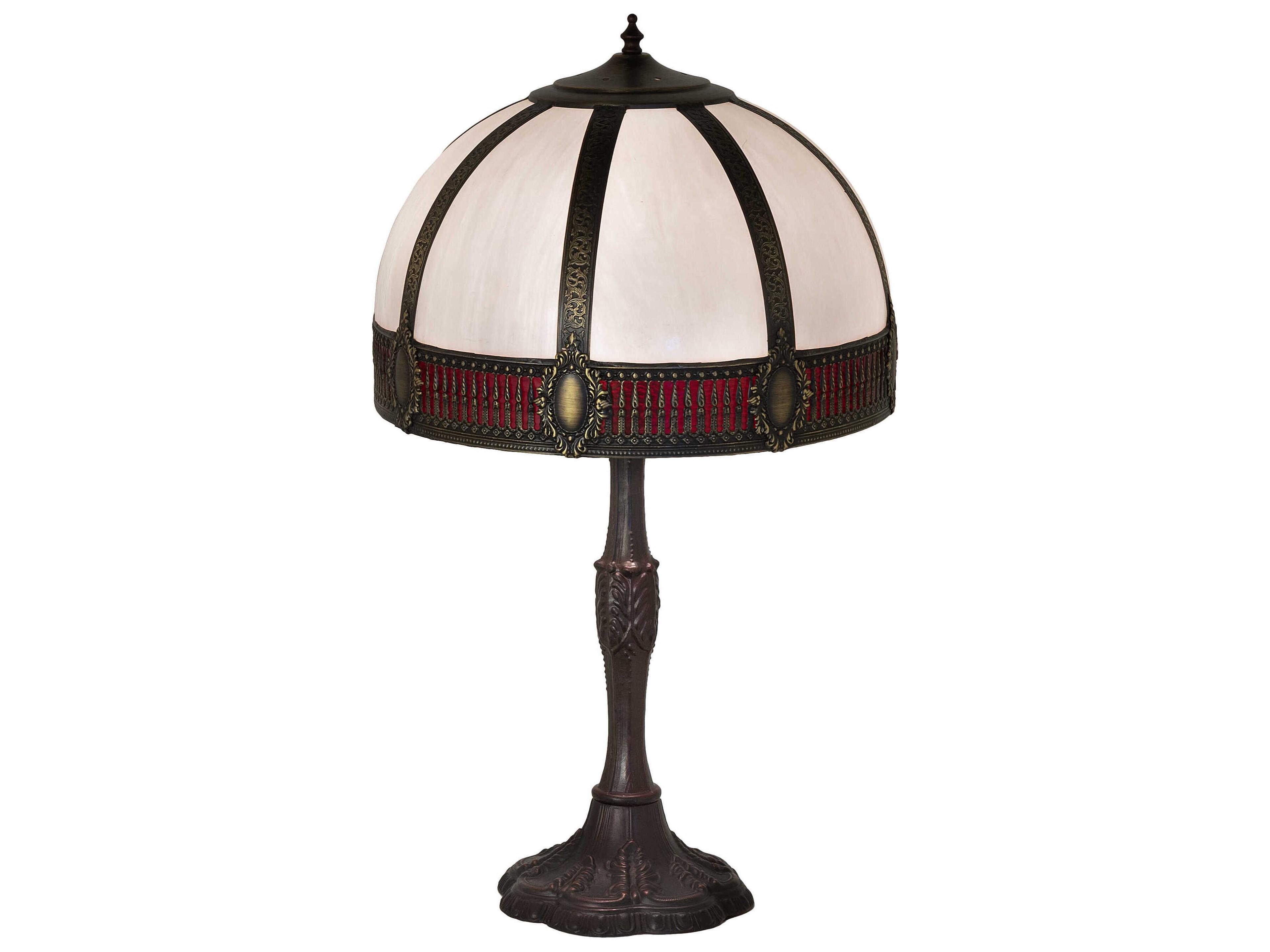 Gothic Mahogany Bronze Ruby White Iridescent Glass Buffet Lamp