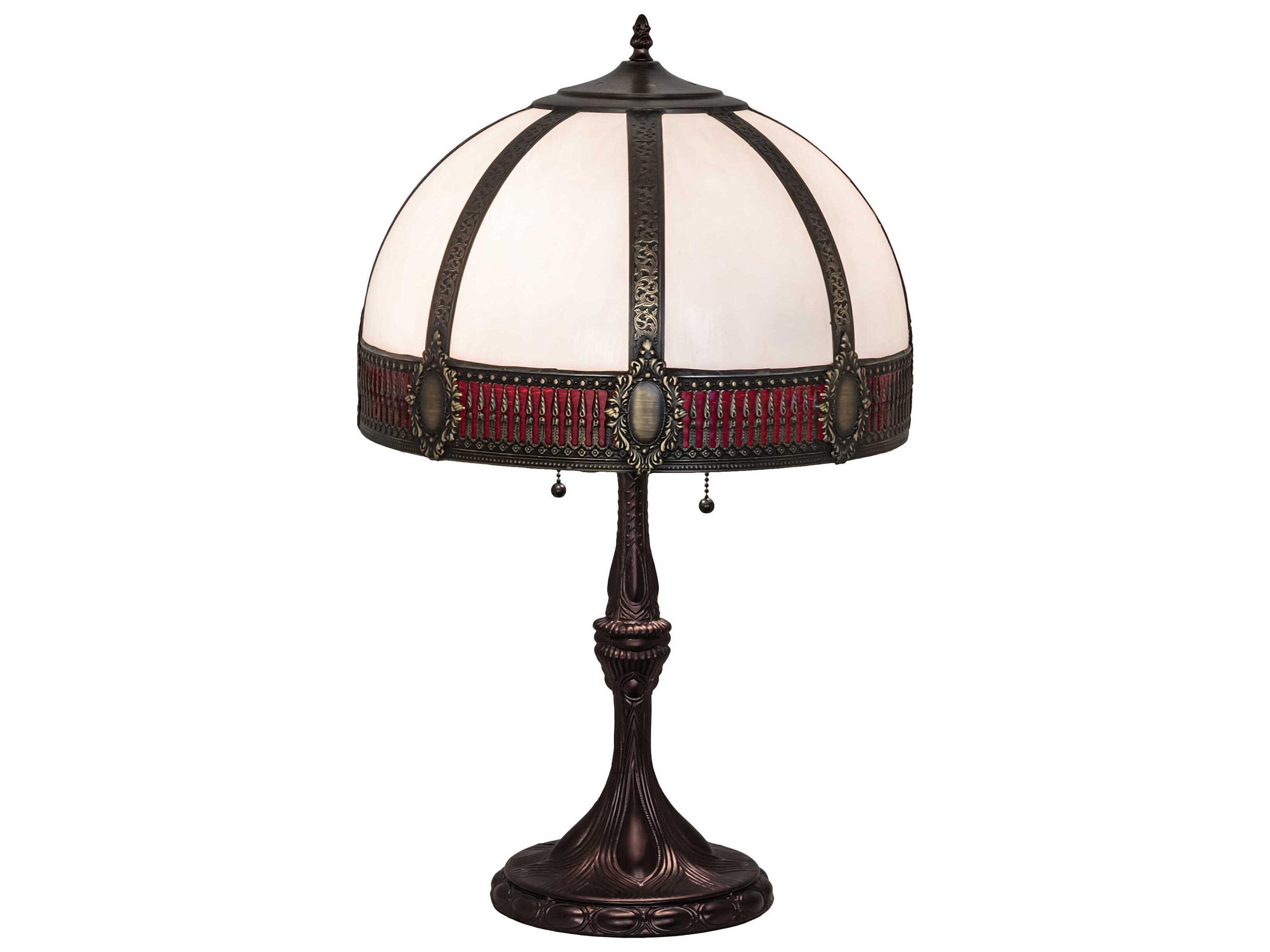 Gothic Mahogany Bronze Ruby White Iridescent Glass Buffet Lamp