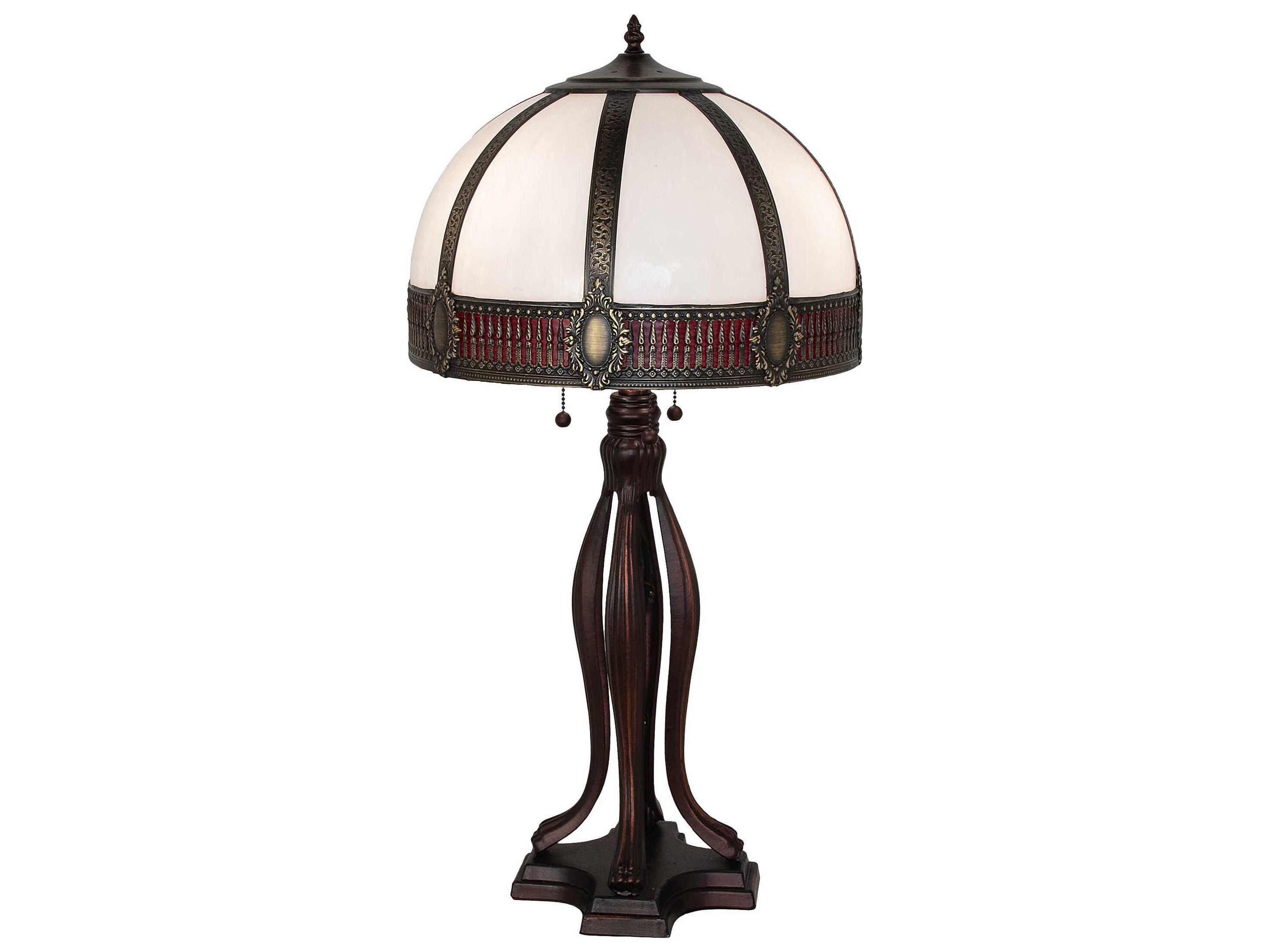 Gothic Mahogany Bronze Ruby White Iridescent Glass Buffet Lamp