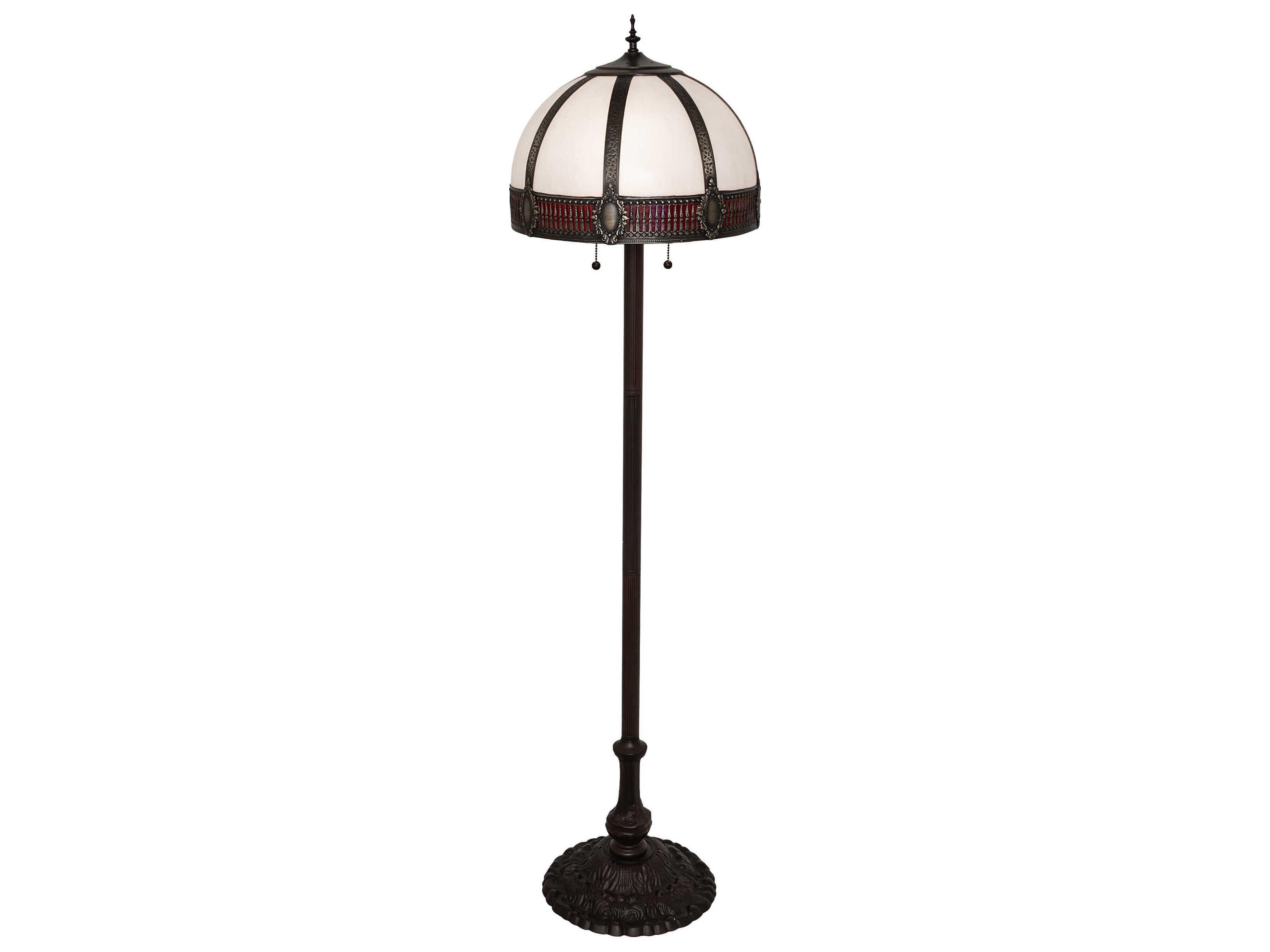 Gothic Mahogany Bronze Ruby White Iridescent Glass Floor Lamp