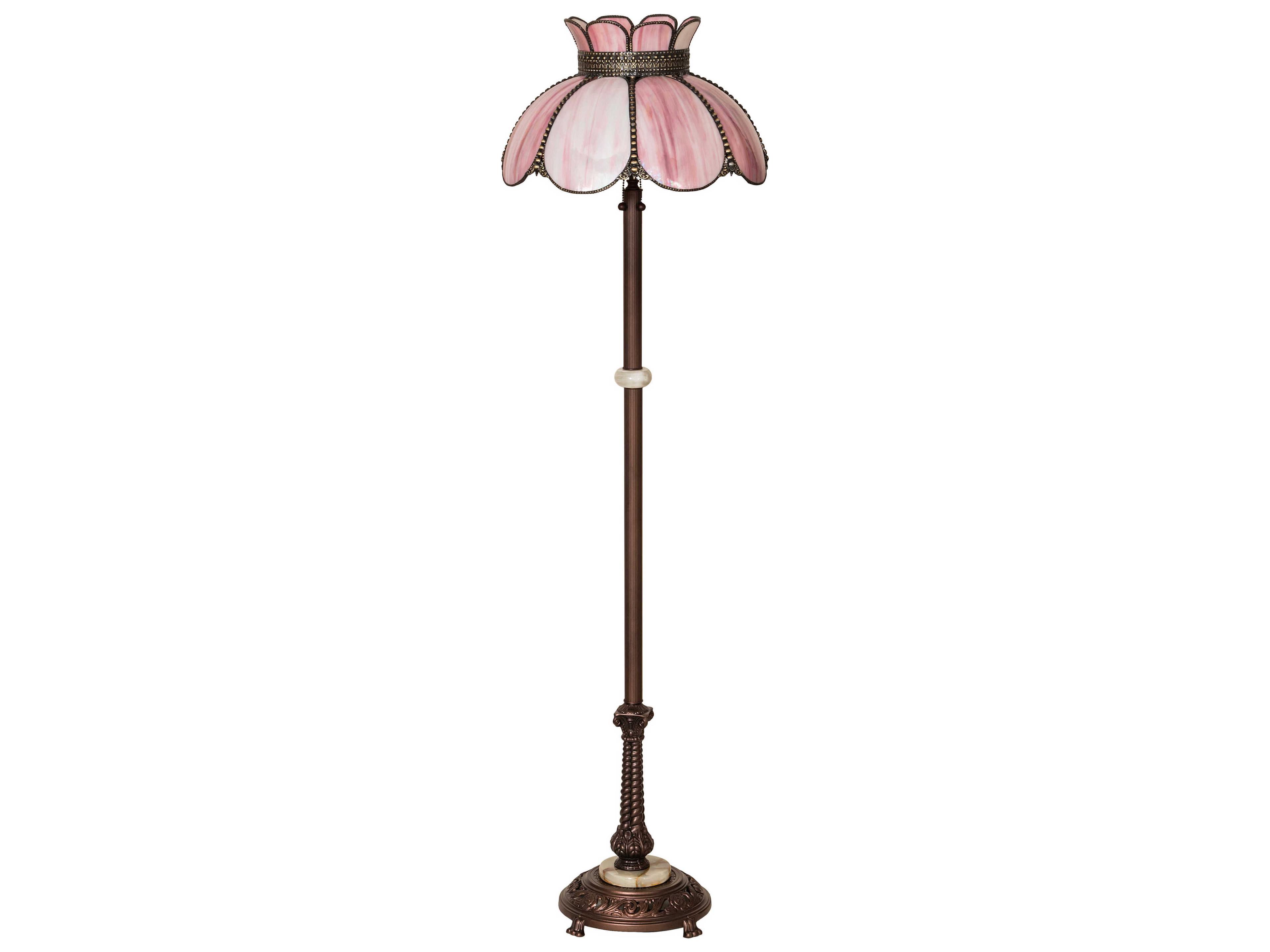 Meyda Anabelle Craftsman Brown Mahogany Bronze Pink Iridescent Glass Tiffany Floor Lamp