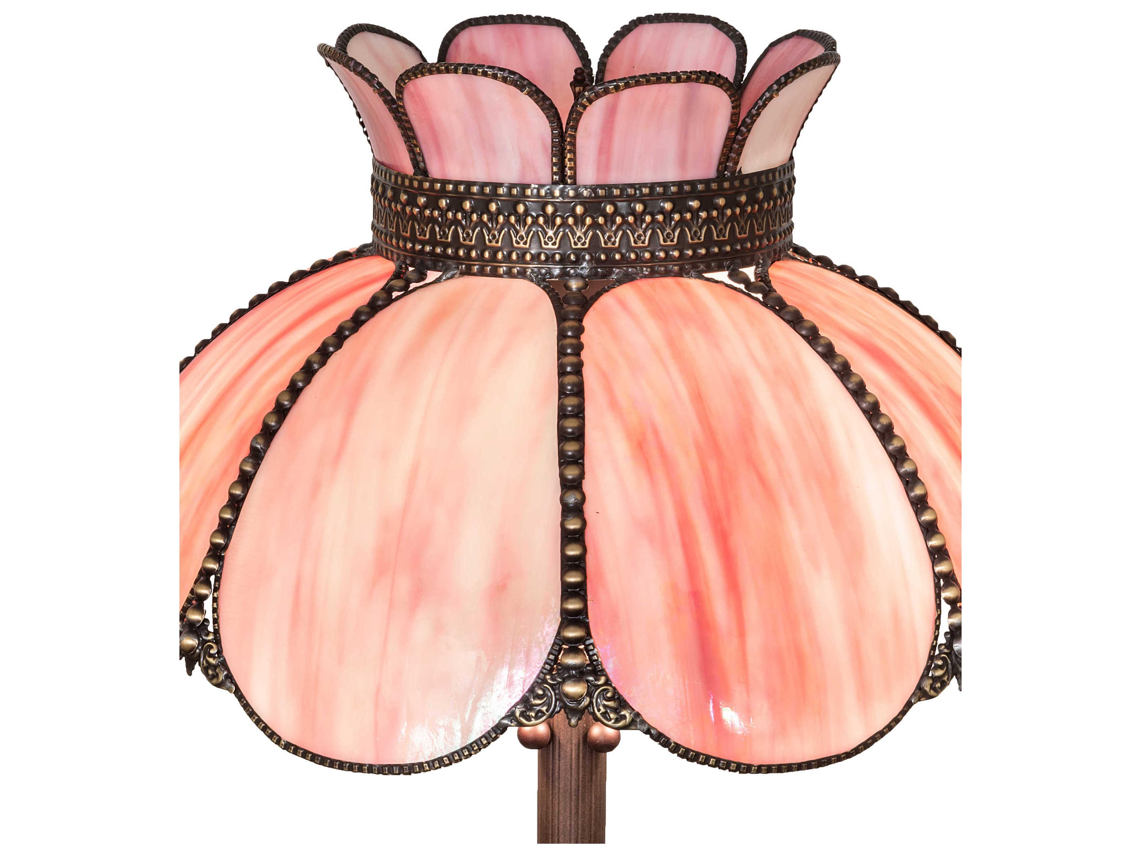 Meyda Anabelle Craftsman Brown Mahogany Bronze Pink Iridescent Glass Tiffany Floor Lamp