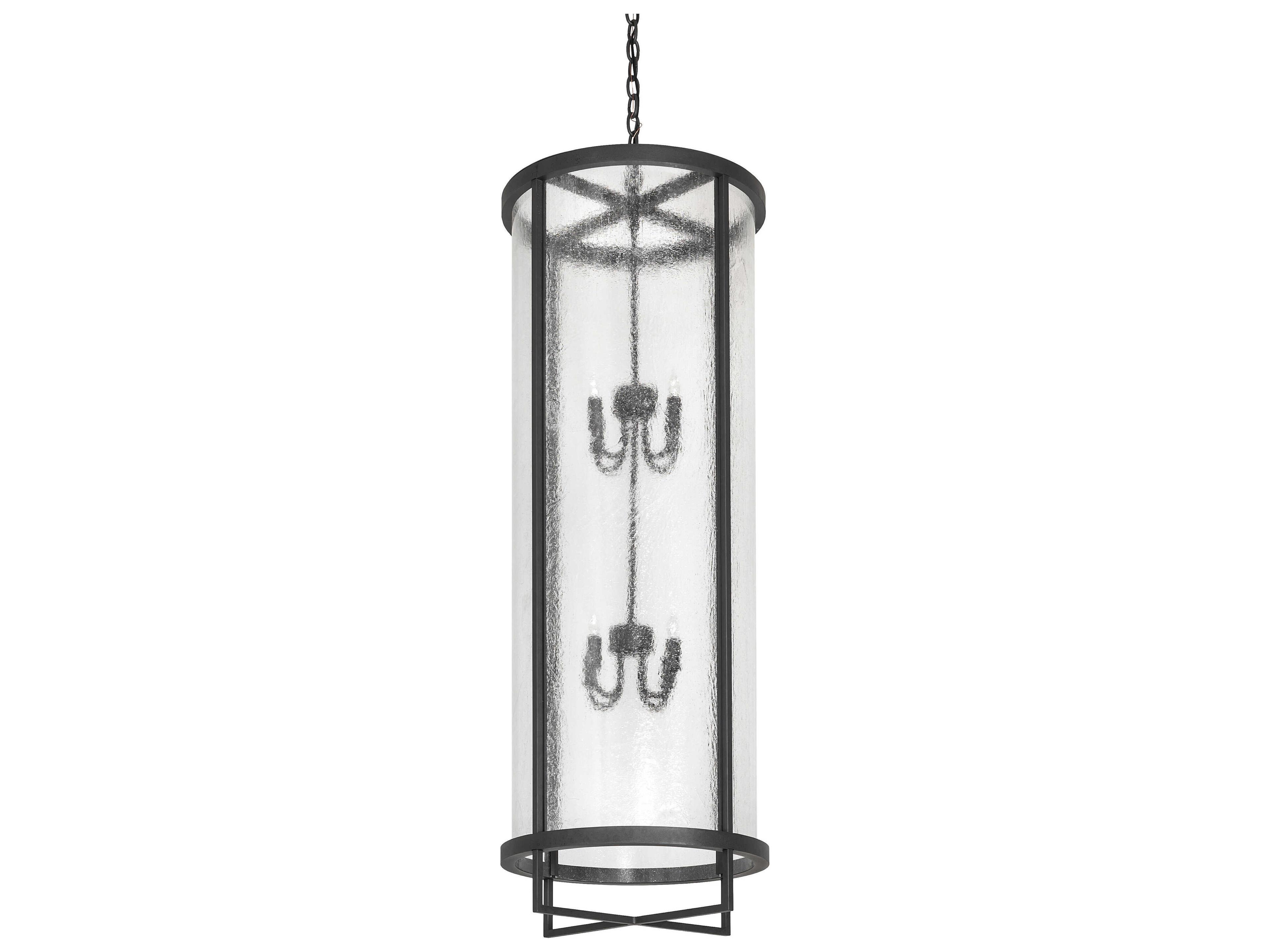 Meyda 8-Light Old Wrought Iron Black Glass Cylinder Pendant