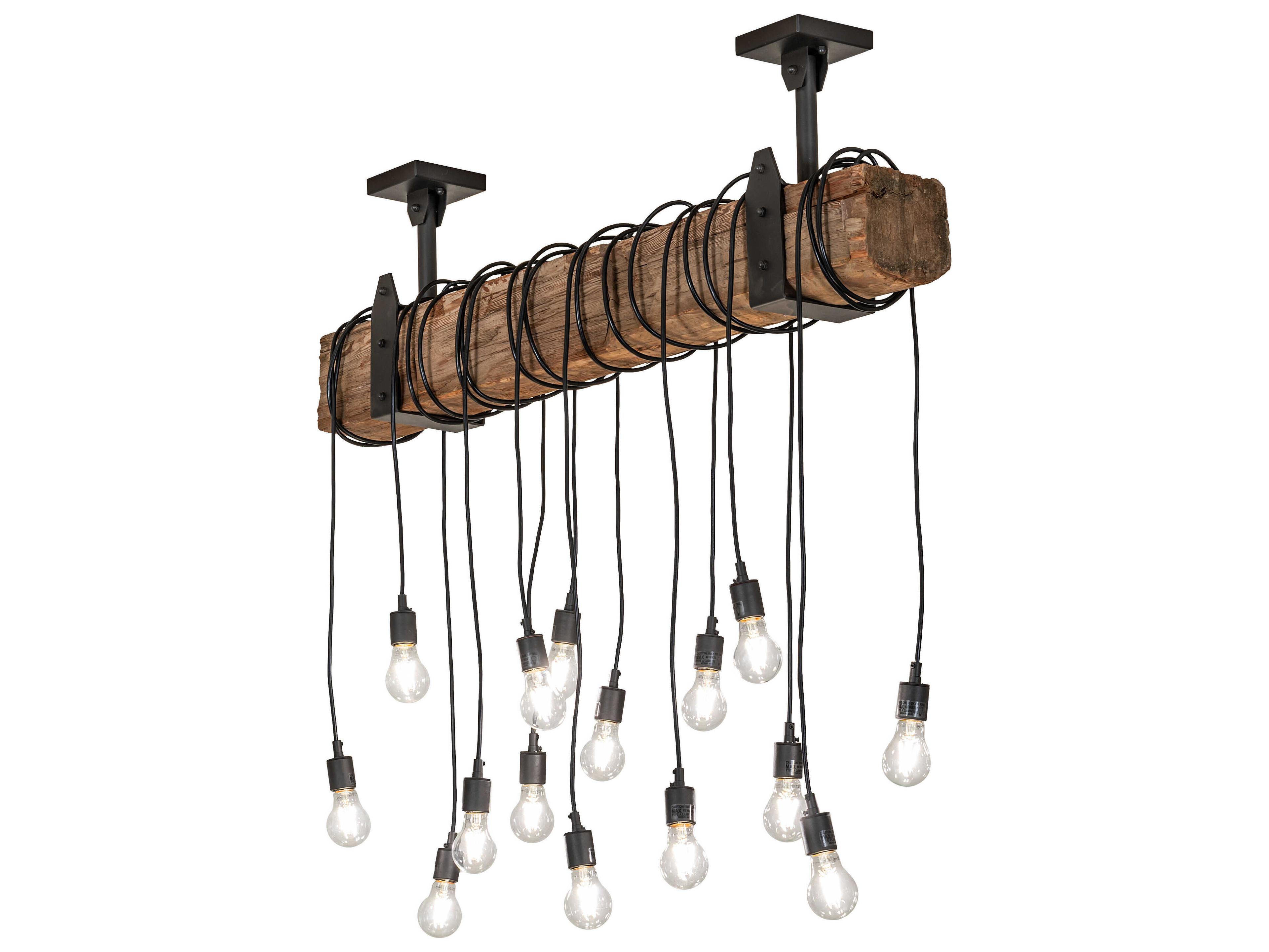 Wood Beam 15-Light Wrought Iron Island Pendant
