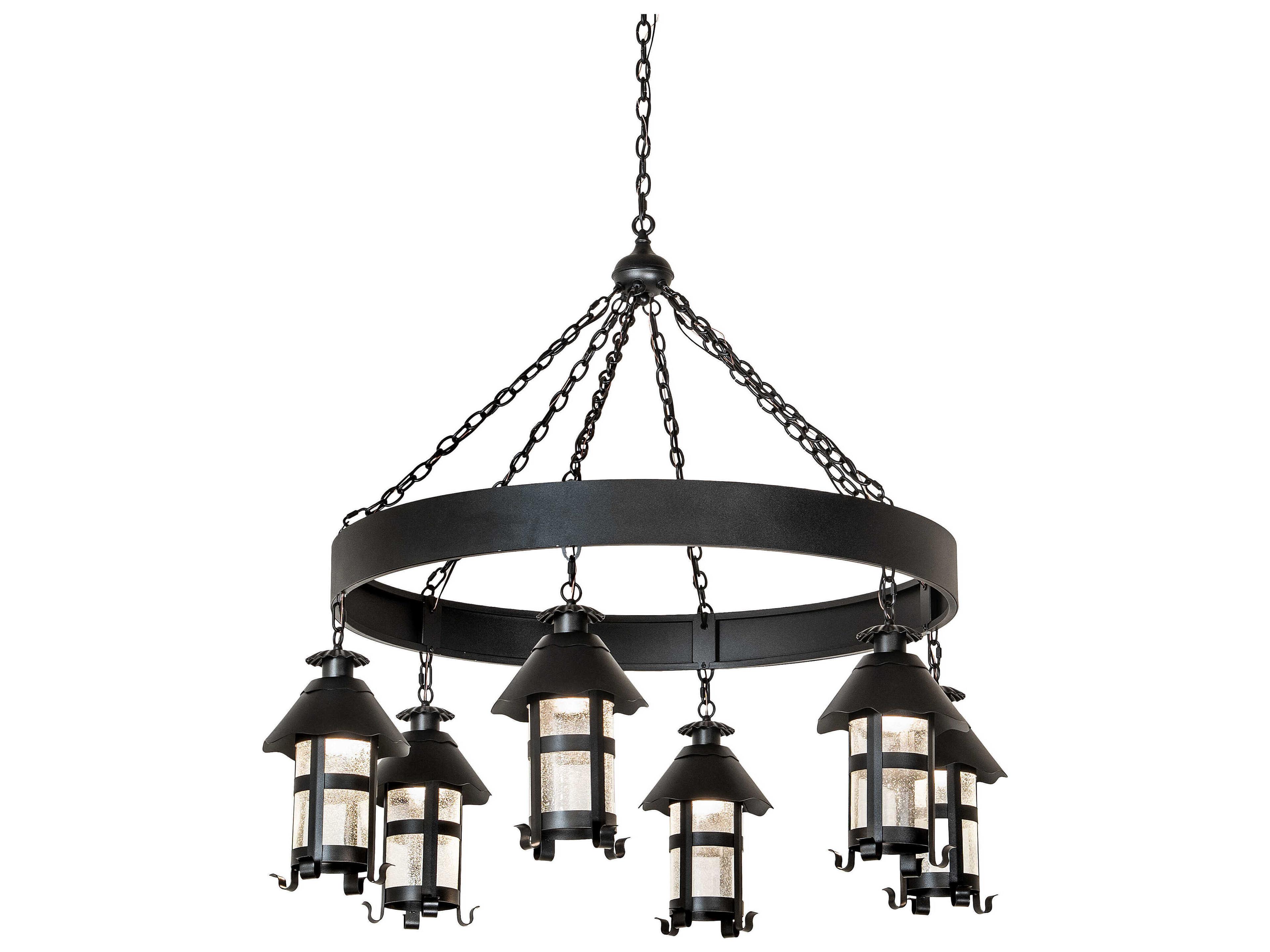 Meyda 6-Light Textured Black Glass Lantern Chandelier