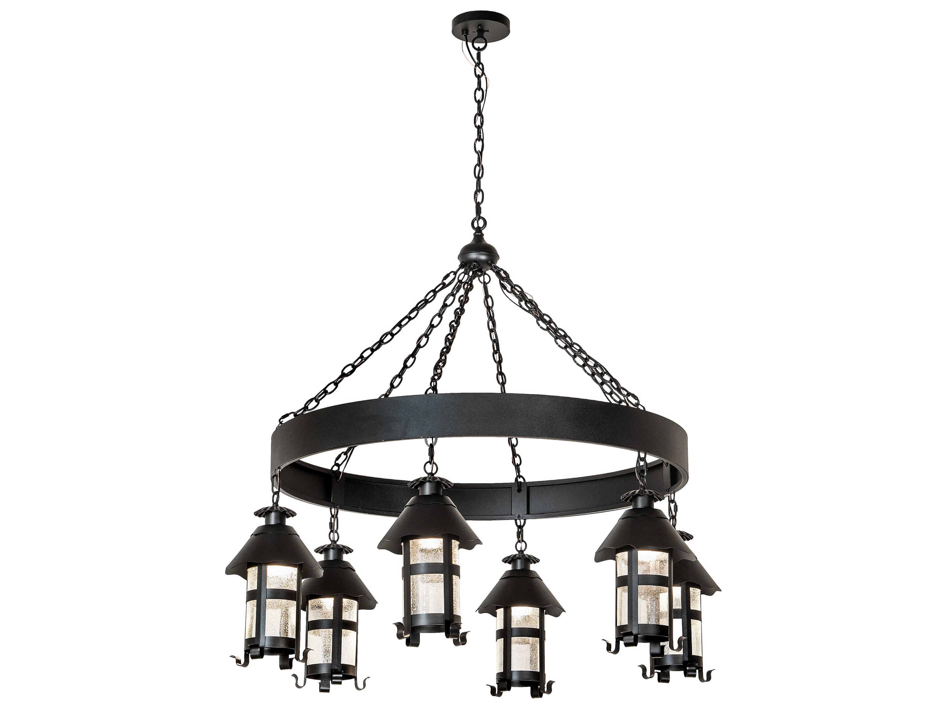 Meyda 6-Light Textured Black Glass Lantern Chandelier