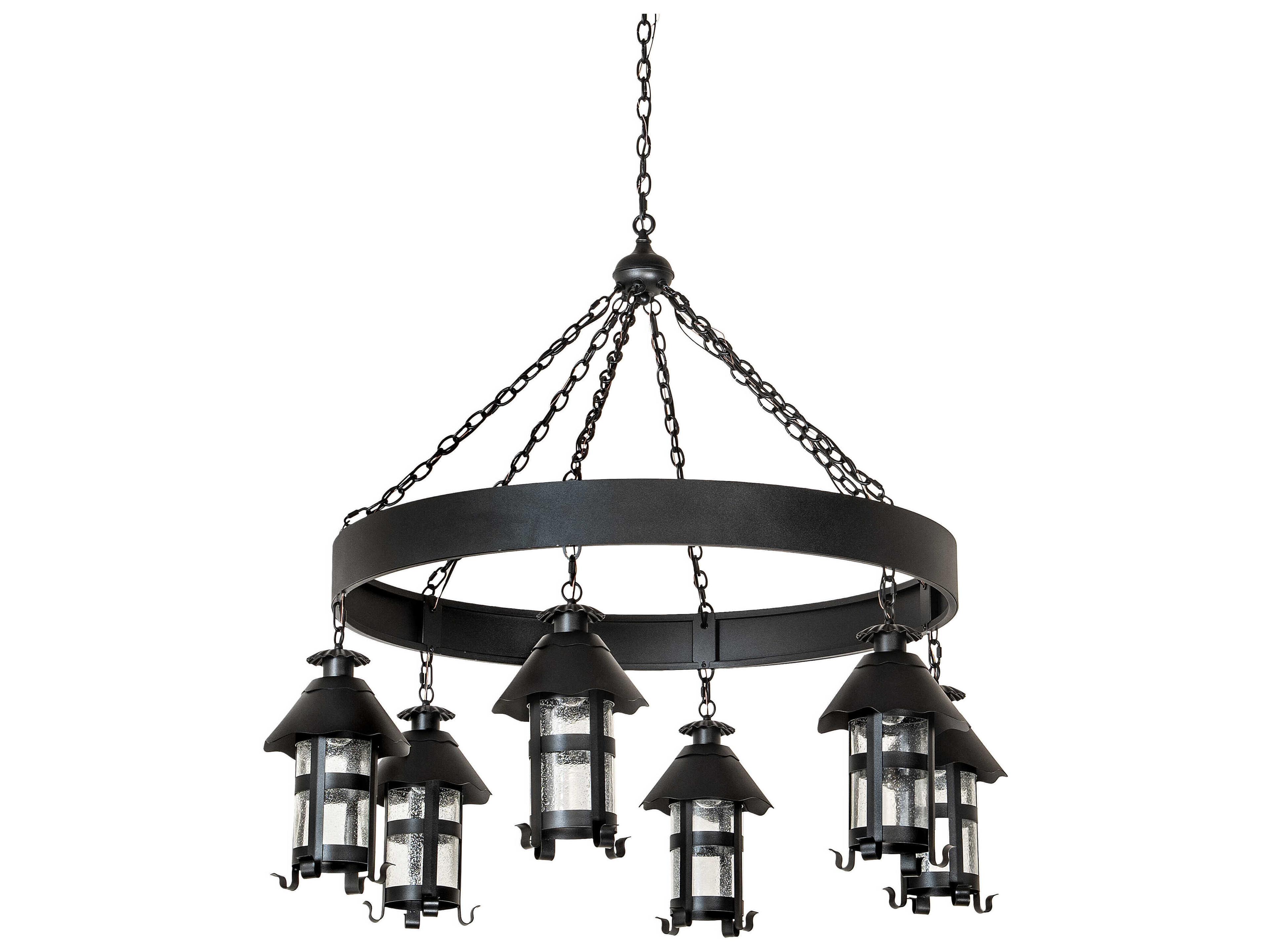 Meyda 6-Light Textured Black Glass Lantern Chandelier