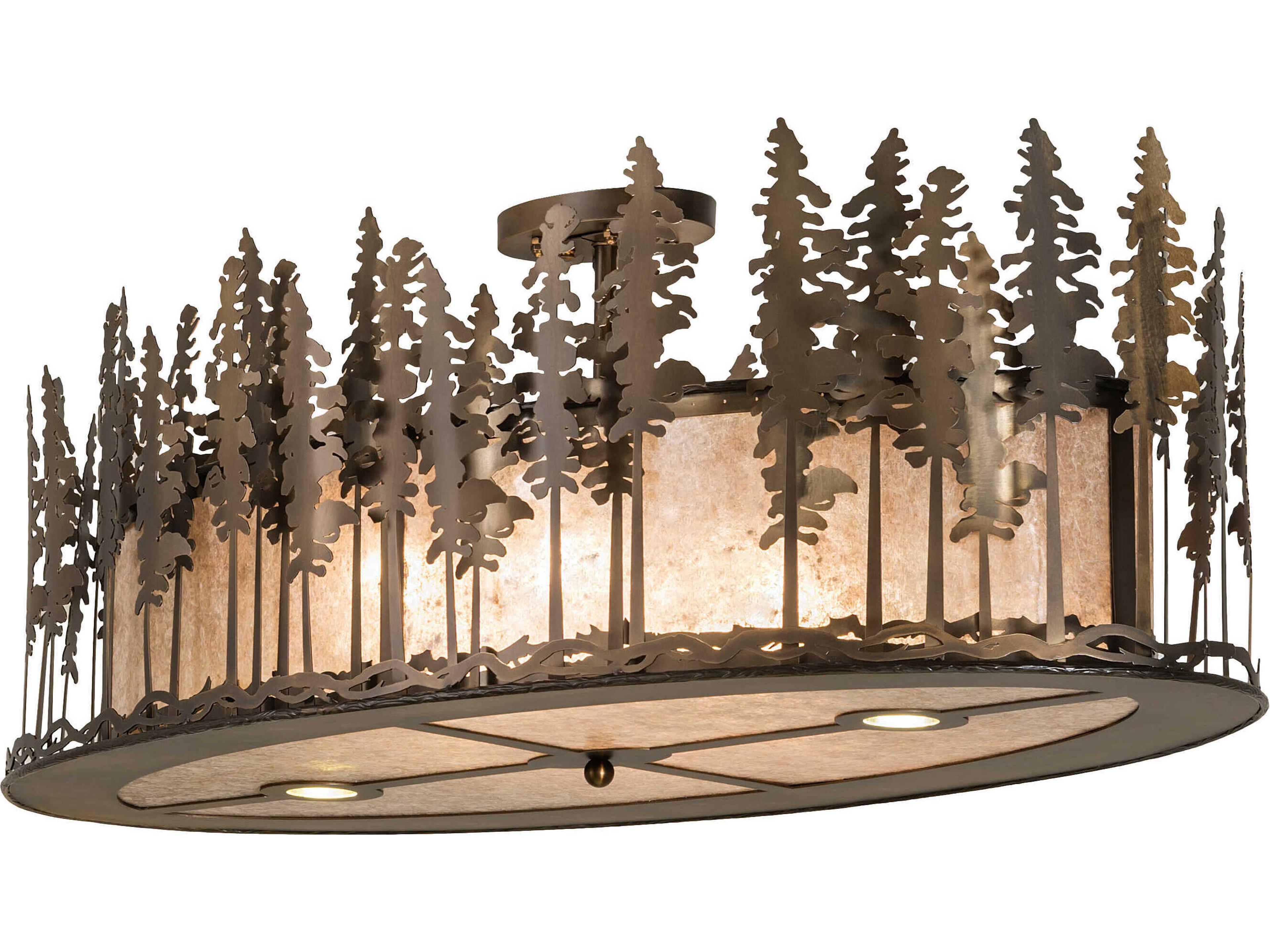 Tall Pines 6-Light Antique Copper Glass Semi Flush Mount