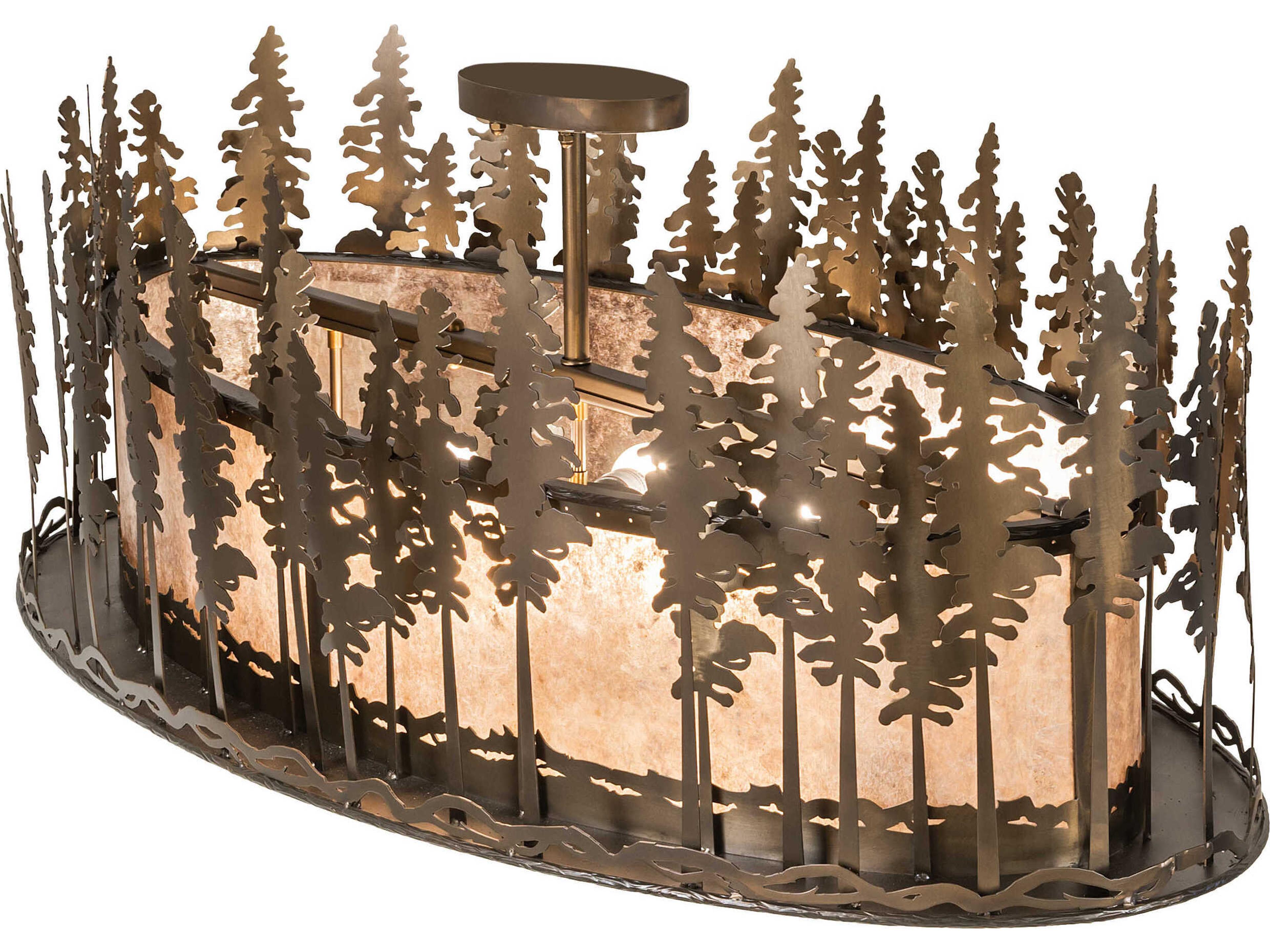 Meyda Tall Pines 6-Light Antique Copper Glass Semi Flush Mount