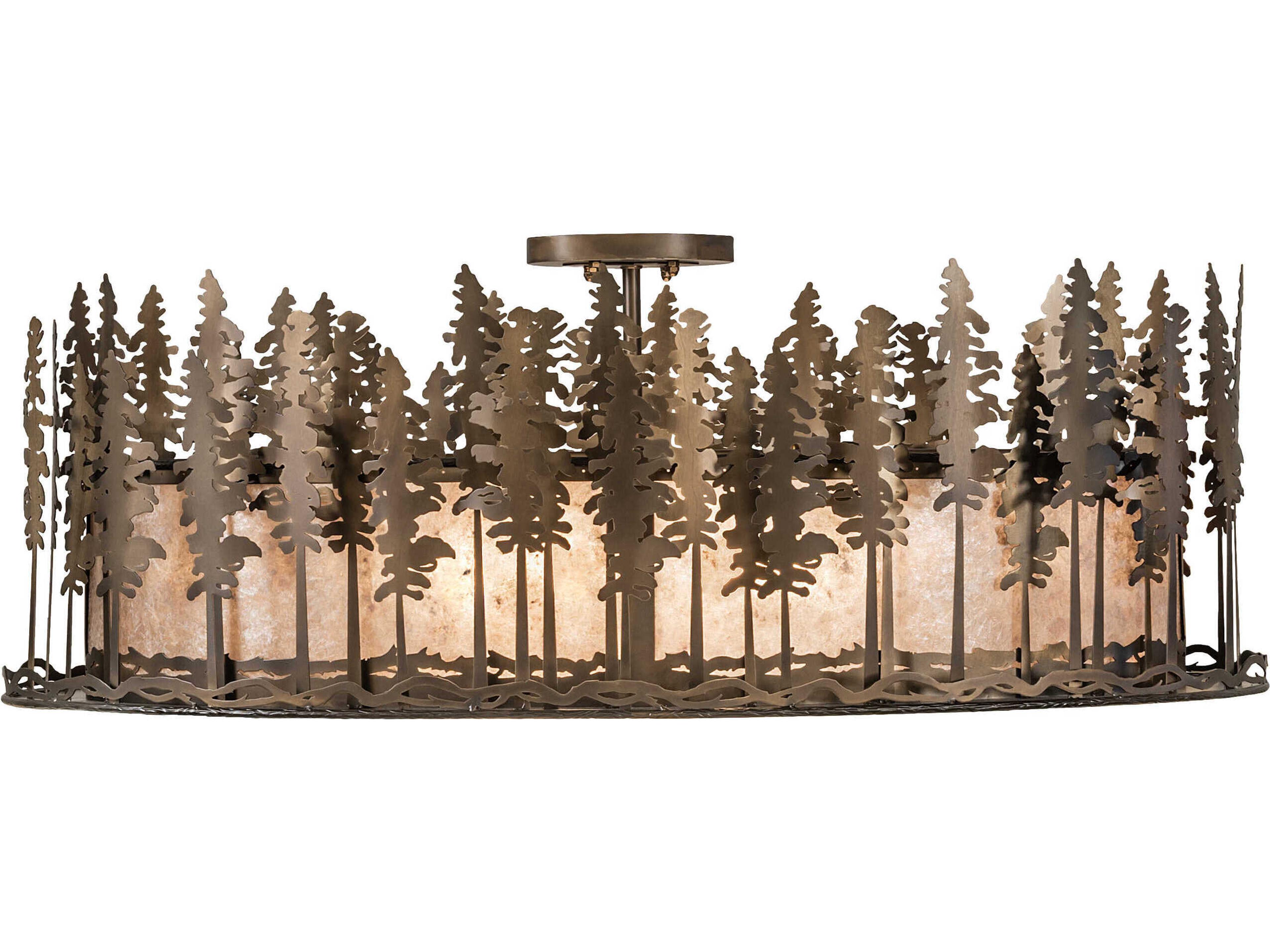 Meyda Tall Pines 6-Light Antique Copper Glass Semi Flush Mount