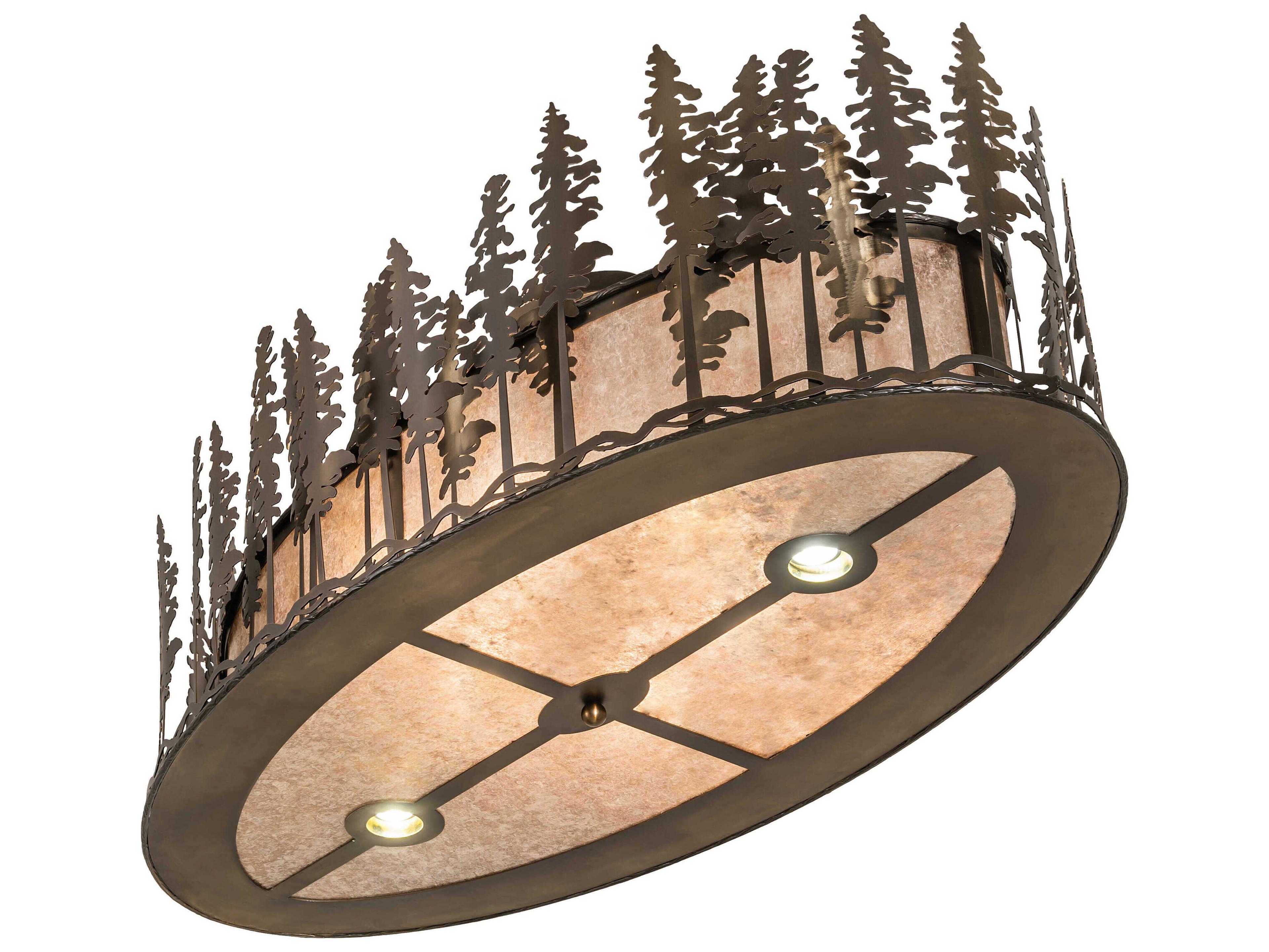 Meyda Tall Pines 6-Light Antique Copper Glass Semi Flush Mount