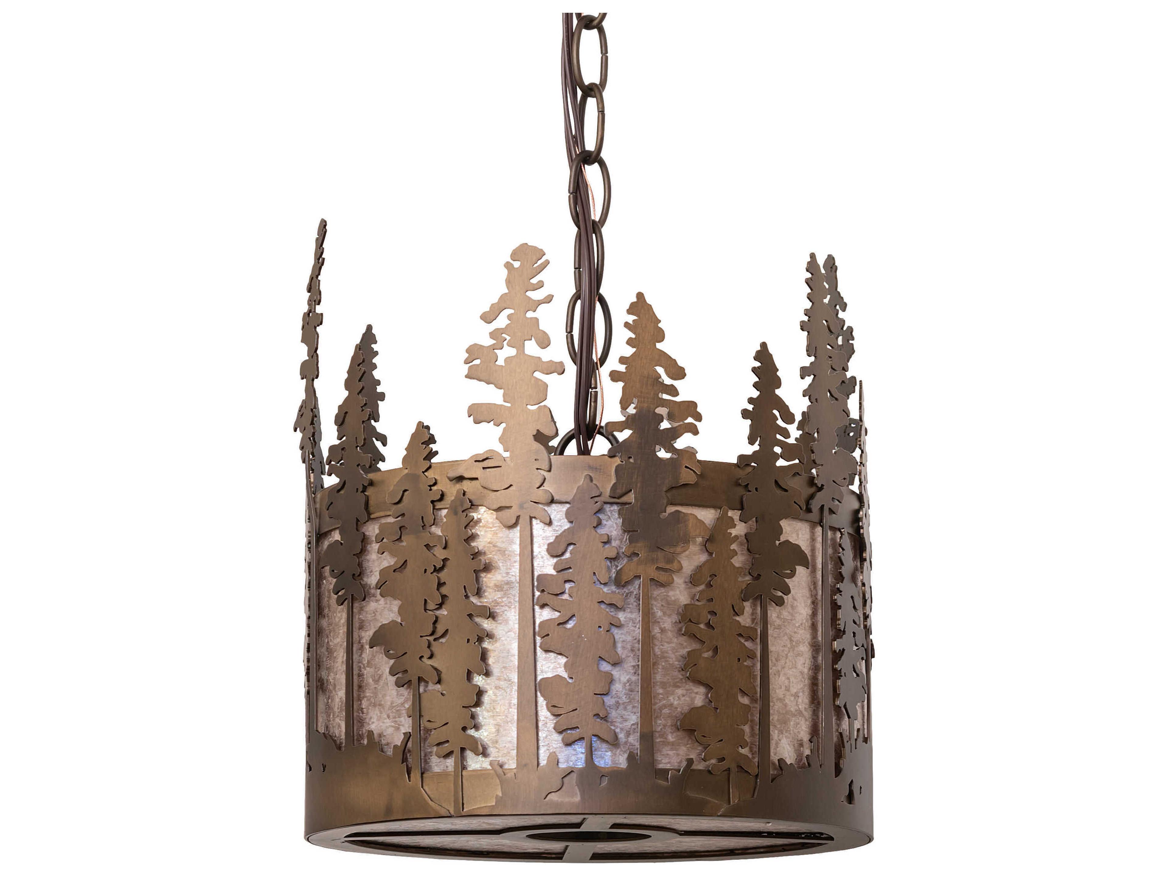 Meyda Tall Pines 3-Light Antique Copper Glass Drum Mini Pendant