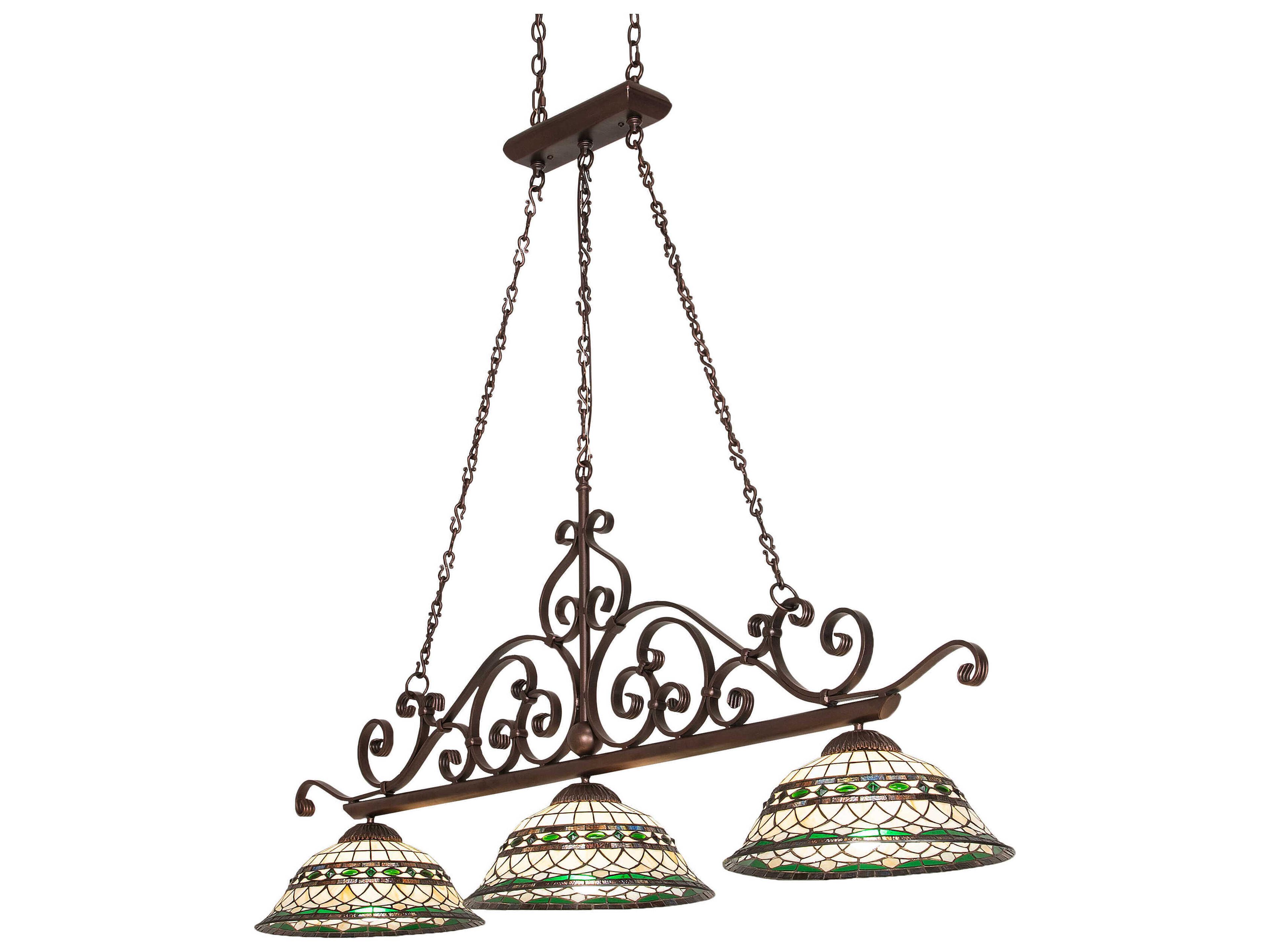 Tiffany Roman 3-Light Mahogany Bronze Glass Dome Island Pendant