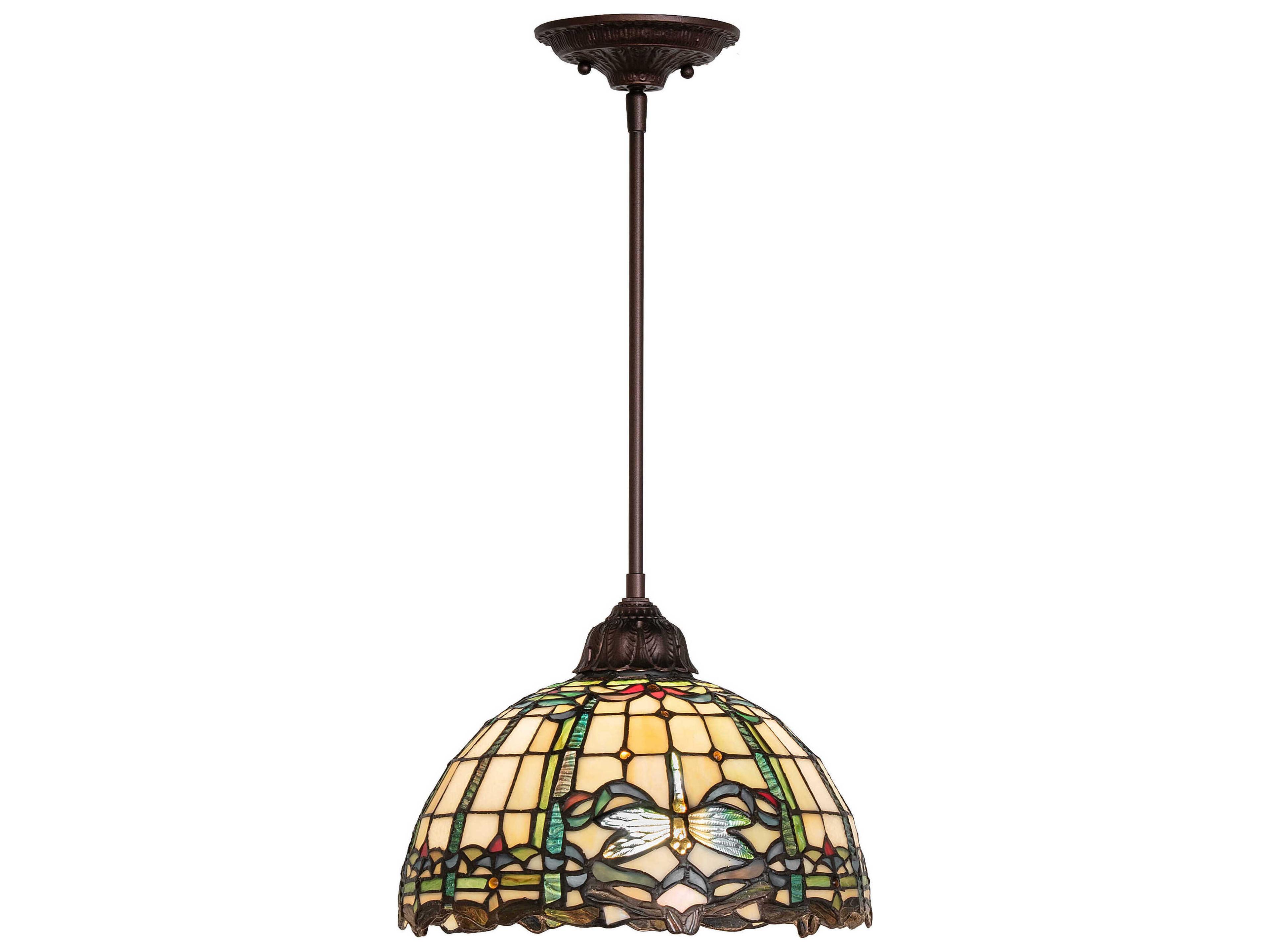 Tiffany Dragonfly 1-Light Mahogany Bronze Glass Dome Pendant