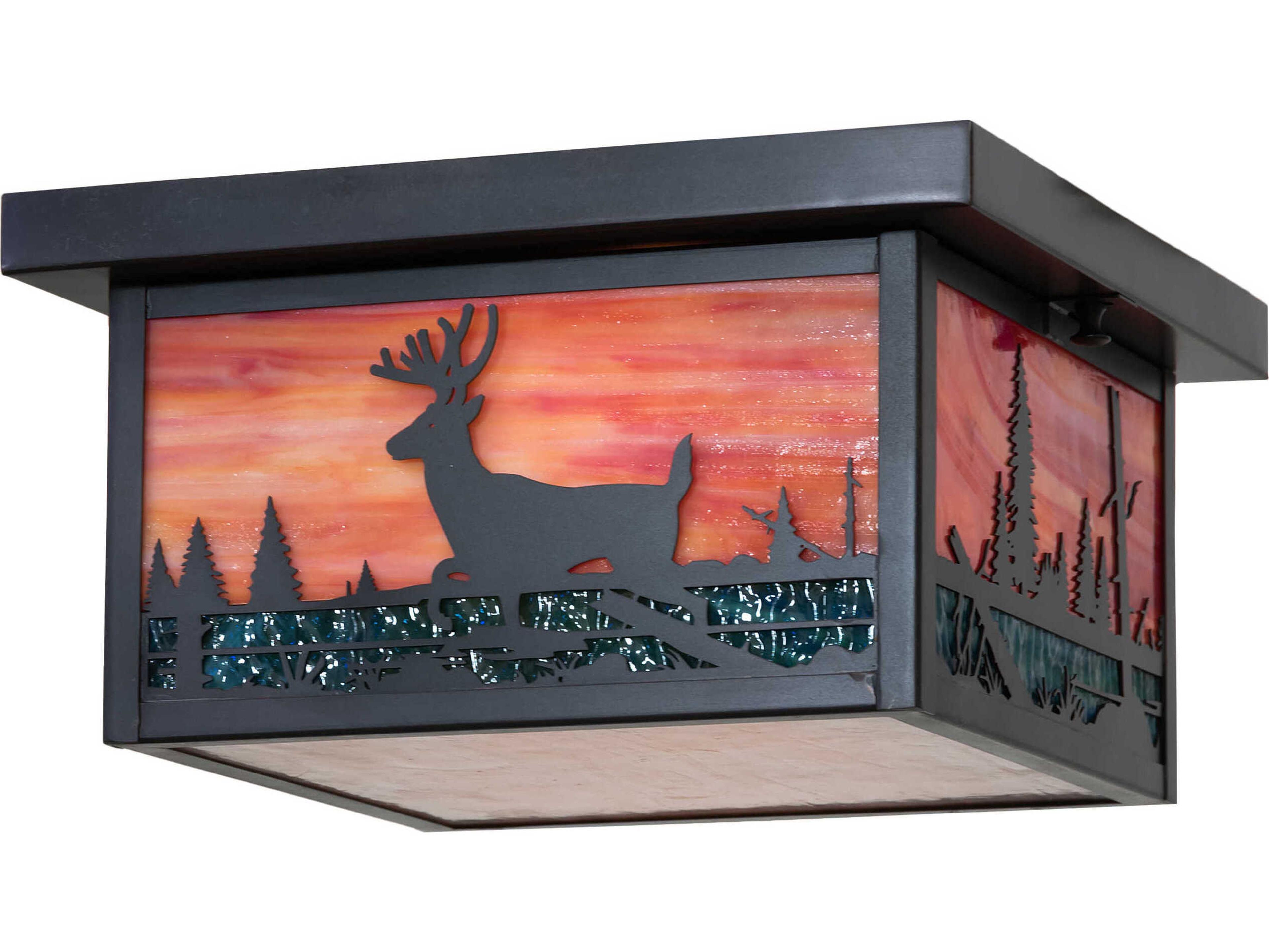 Meyda 2-Light Antique Brass Glass Flush Mount