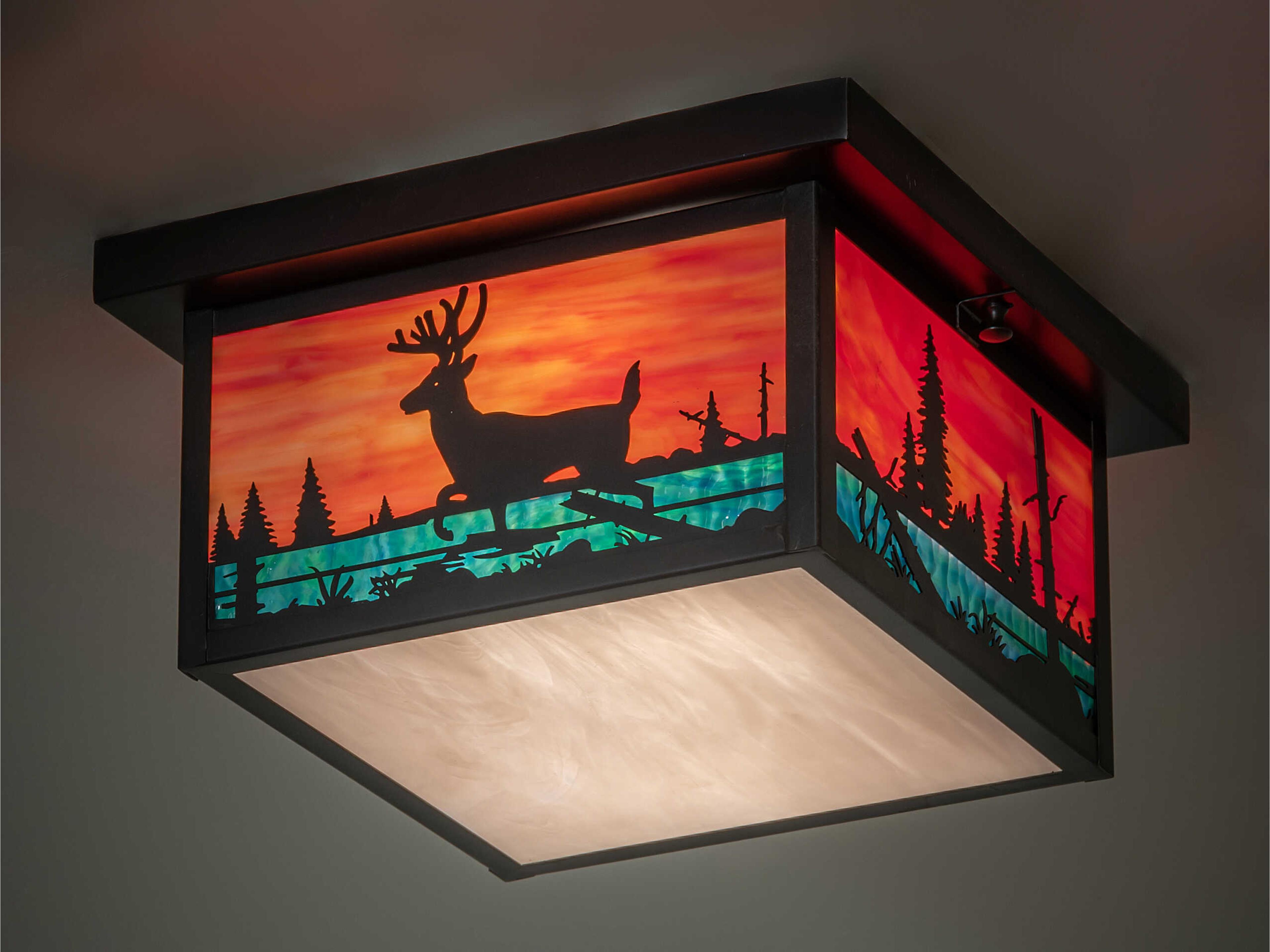 Meyda 2-Light Antique Brass Glass Flush Mount