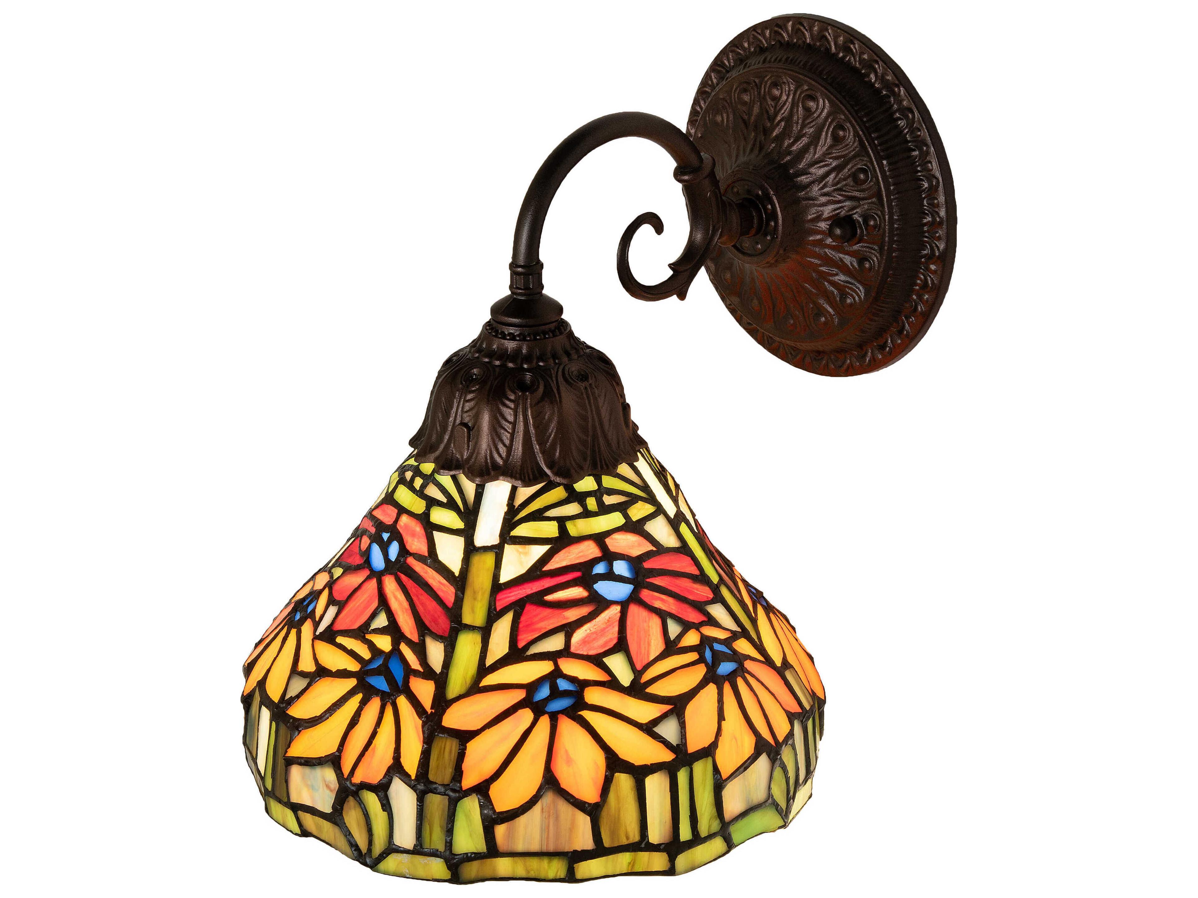 Poinsettia 1-Light Mahogany Bronze Glass Tiffany Wall Sconce