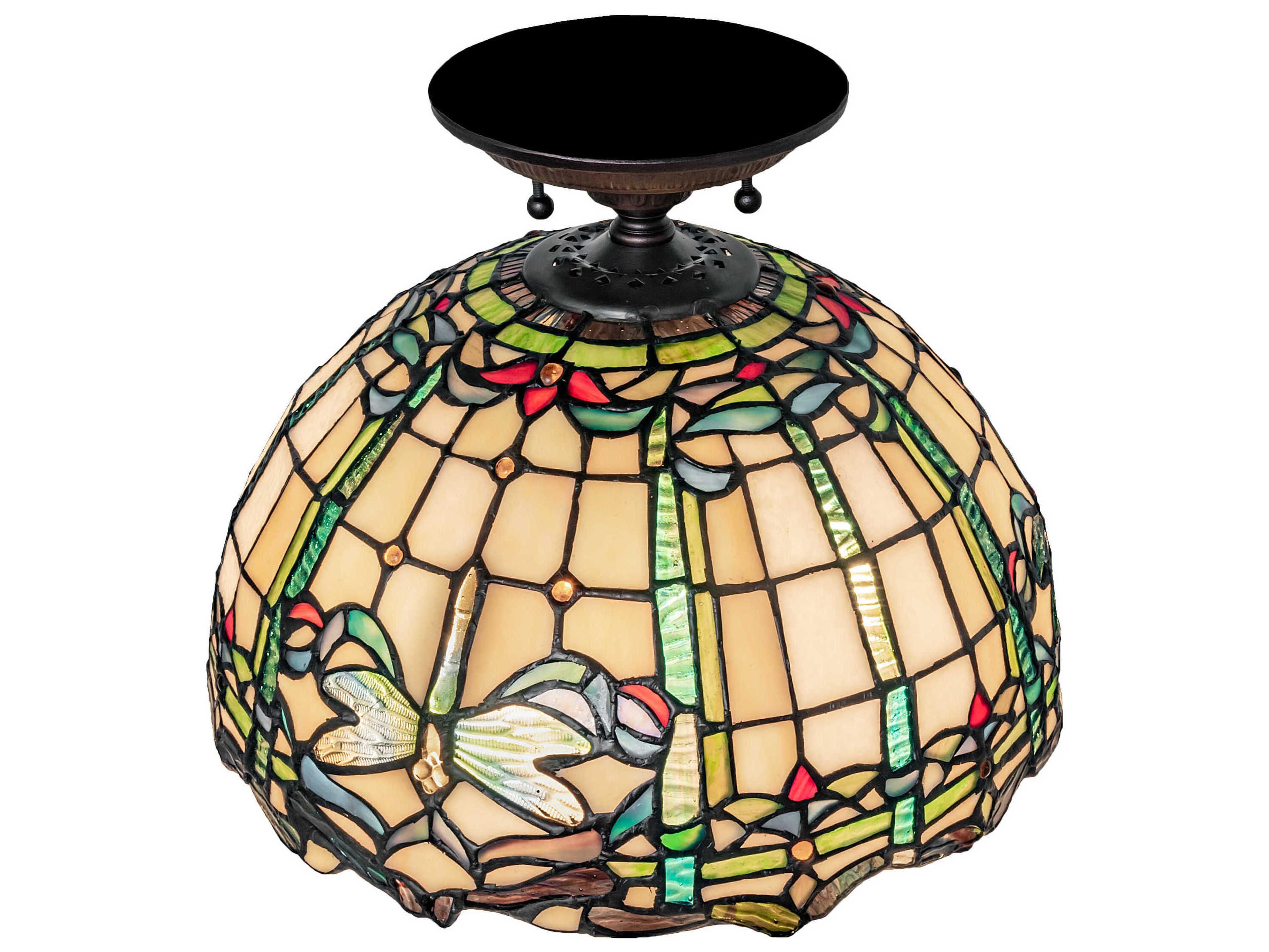 Meyda Tiffany Dragonfly 3-Light Mahogany Bronze Glass Dome Semi Flush Mount