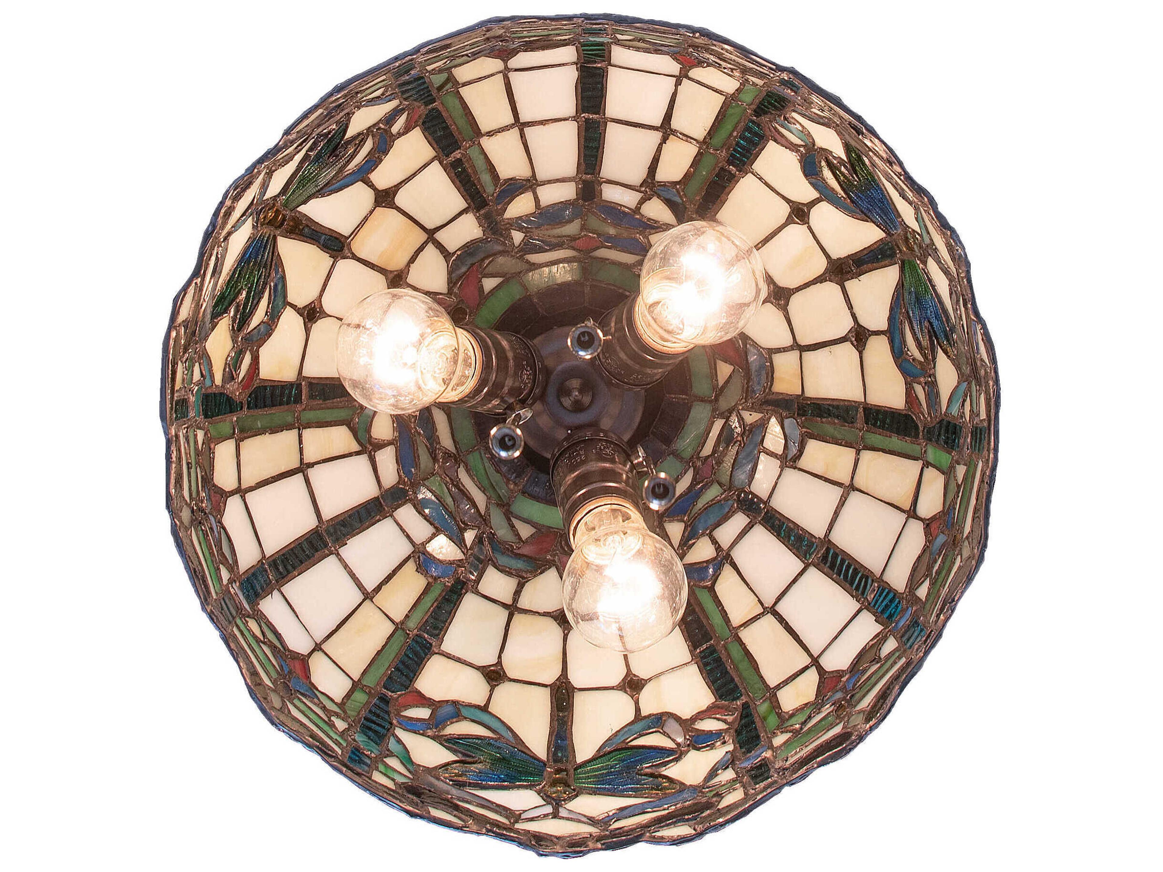 Meyda Tiffany Dragonfly 3-Light Mahogany Bronze Glass Dome Semi Flush Mount