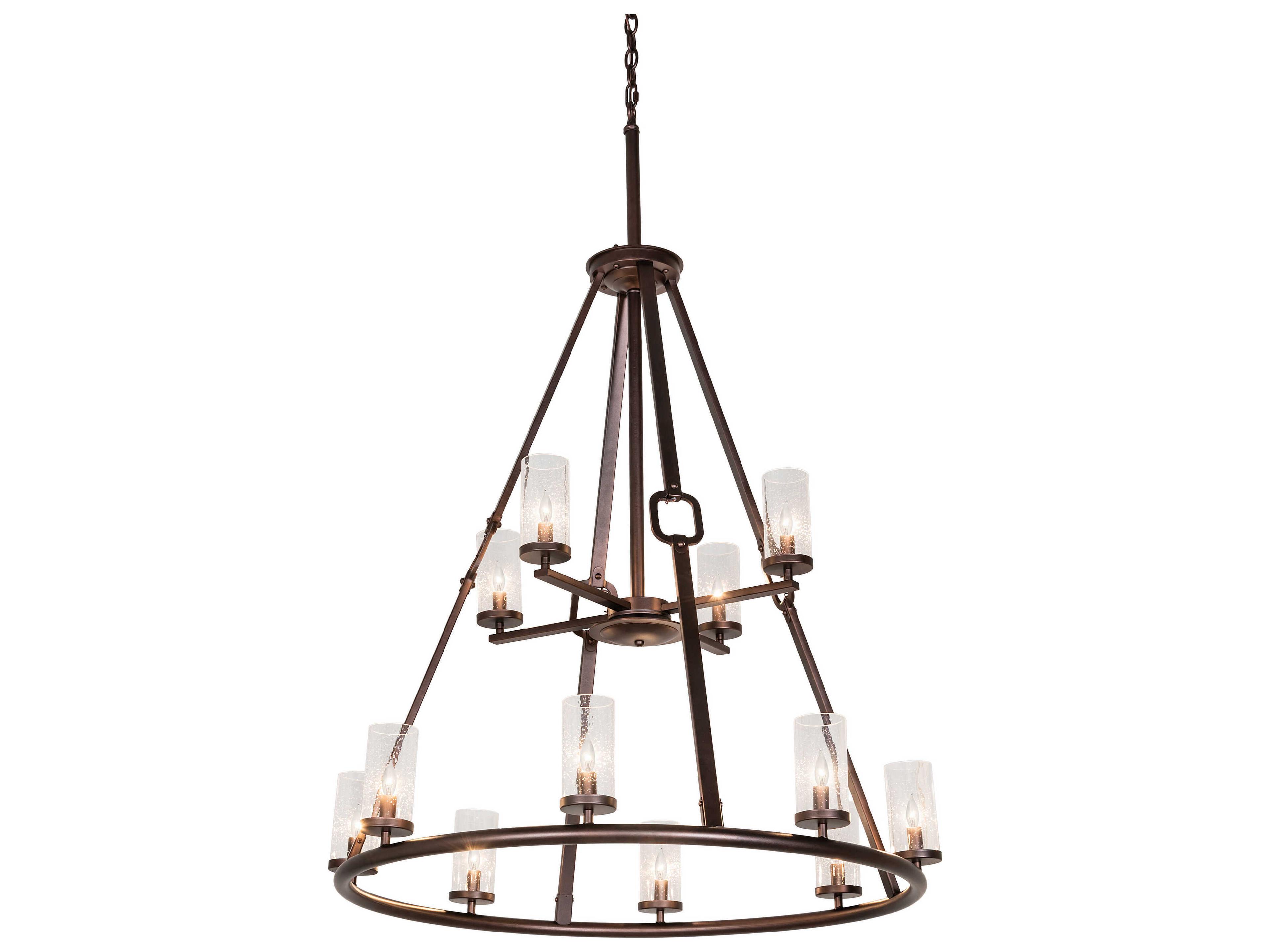 Loxley 12-Light Mahogany Bronze Glass Cylinder Tiered Chandelier