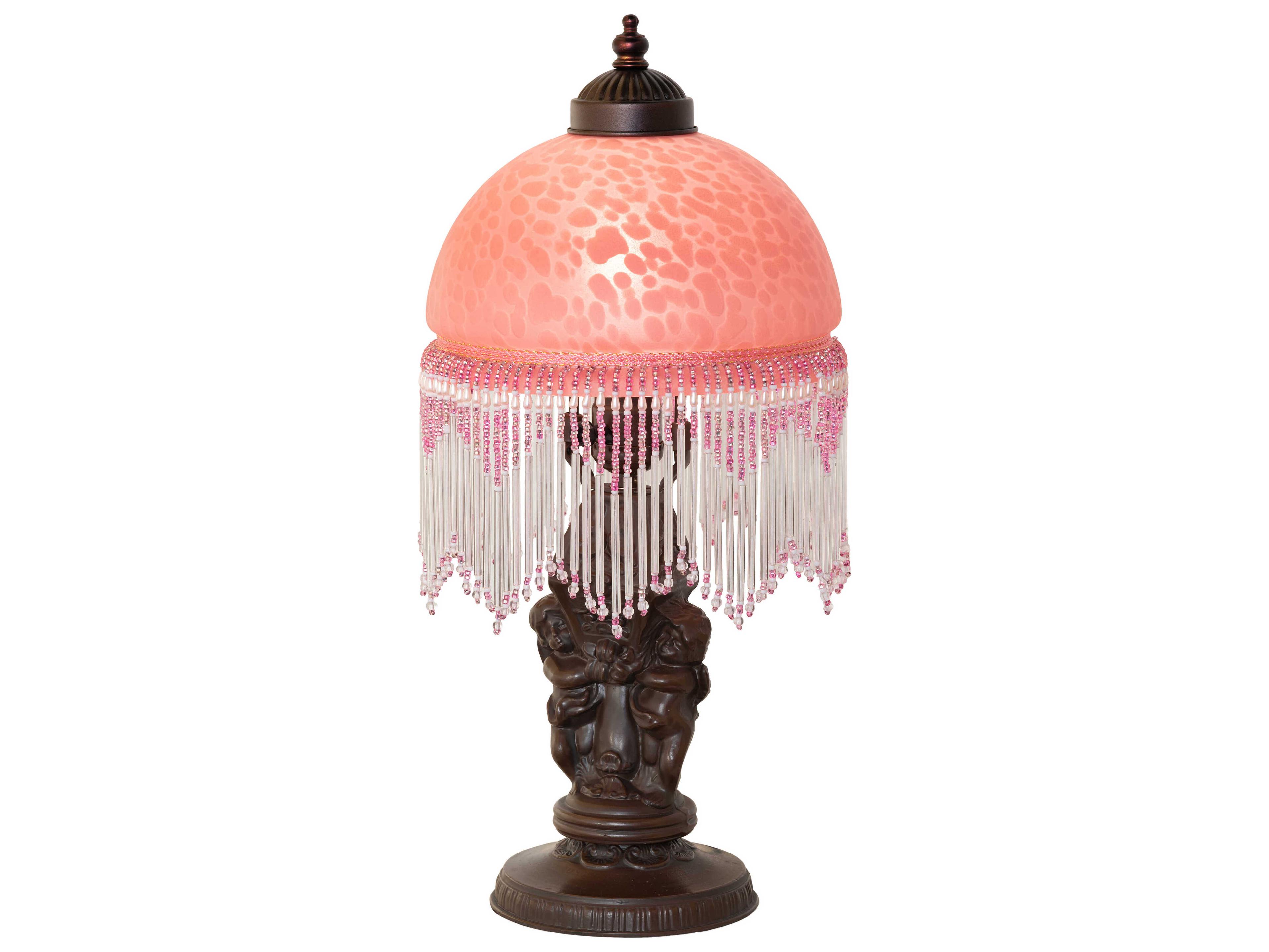 Roussillon Cherub Mahogany Bronze Cranberry Glass Table Lamp with Shade