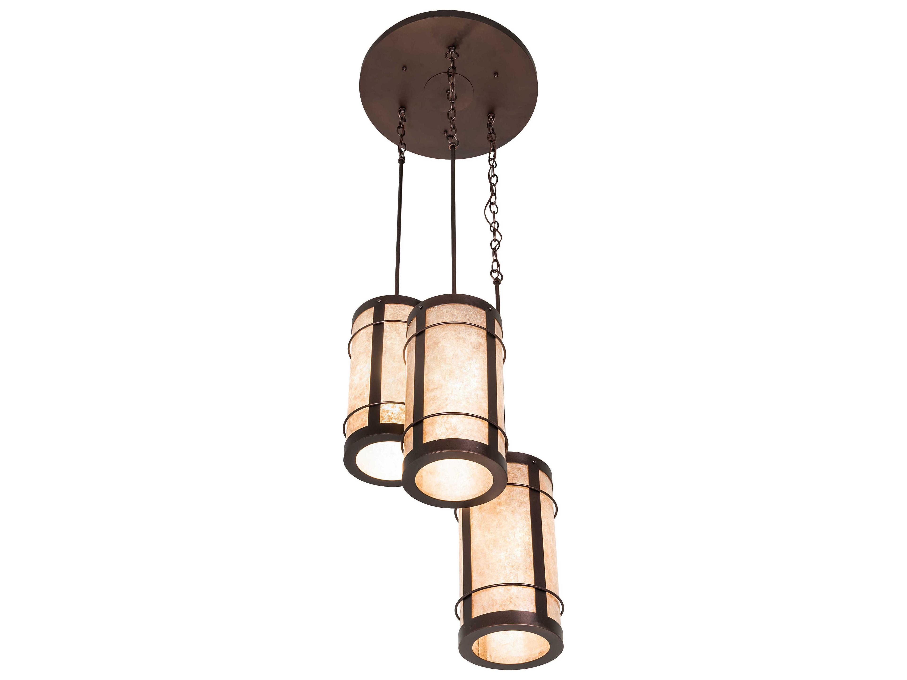 Meyda 3-Light Mahogany Bronze Glass Cylinder Pendant