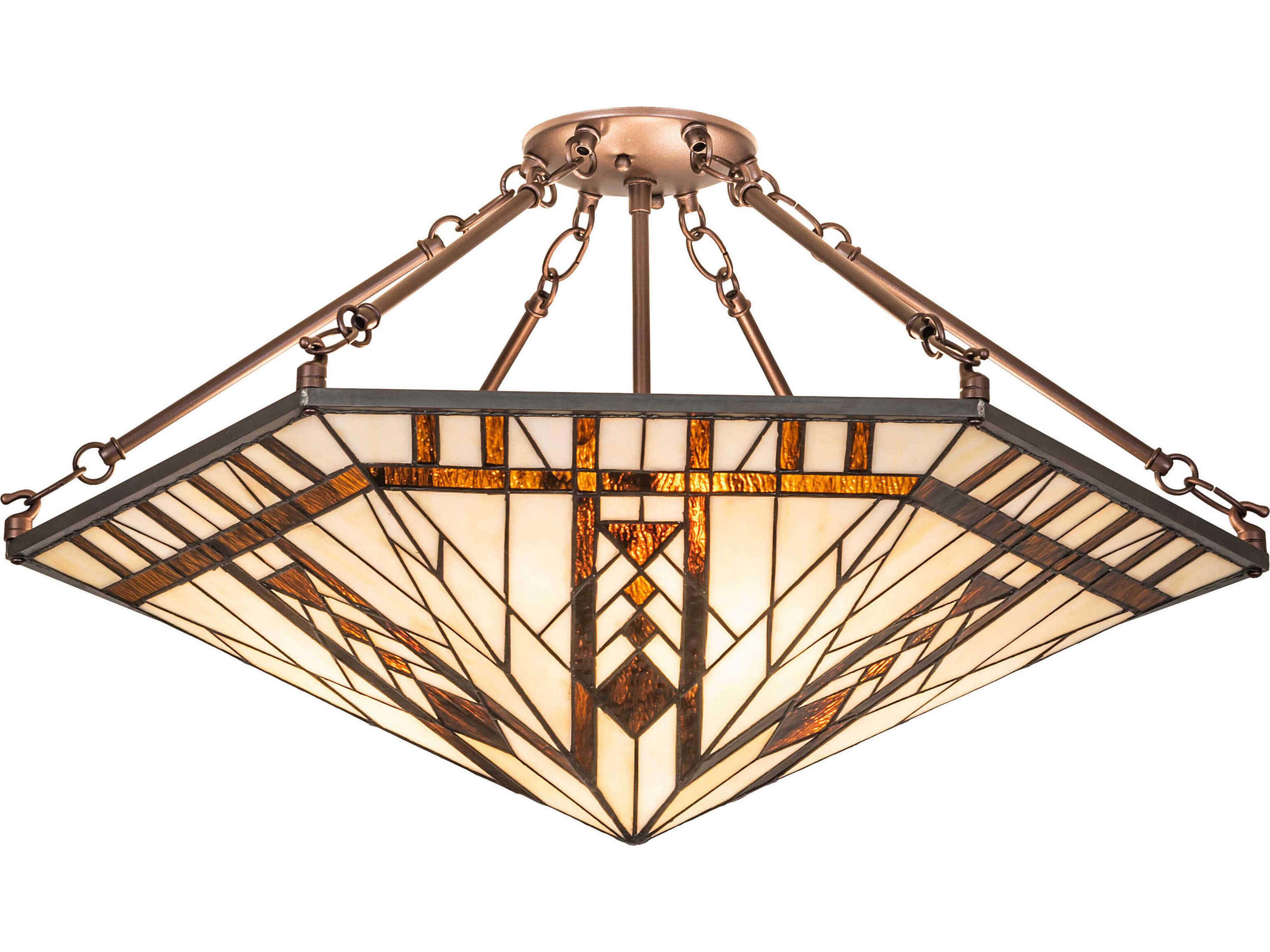 Sonoma 3-Light Antique Copper Glass Tiffany Semi Flush Mount