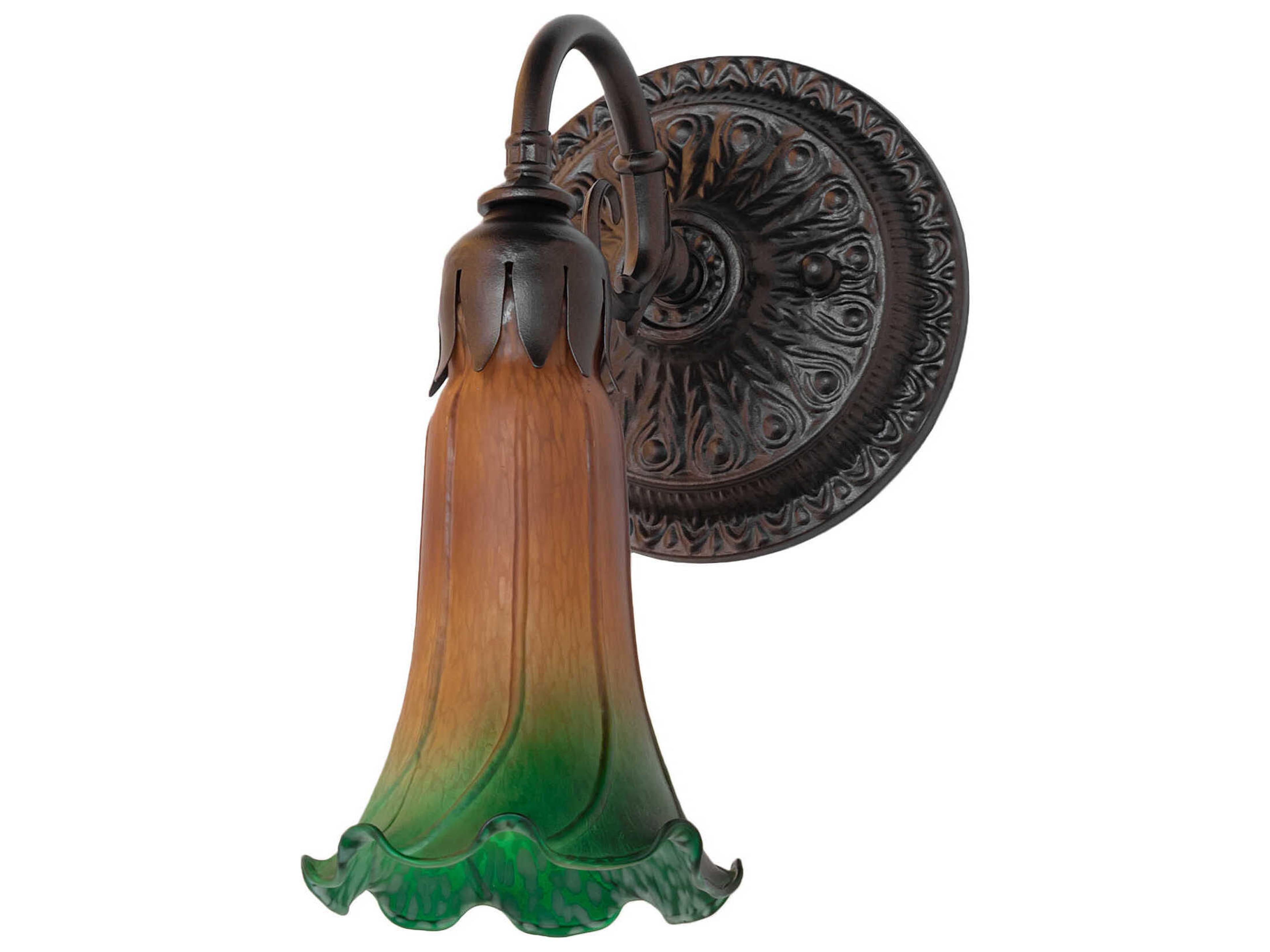 Meyda Pond Lily 1-Light Mahogany Bronze Glass Wall Sconce