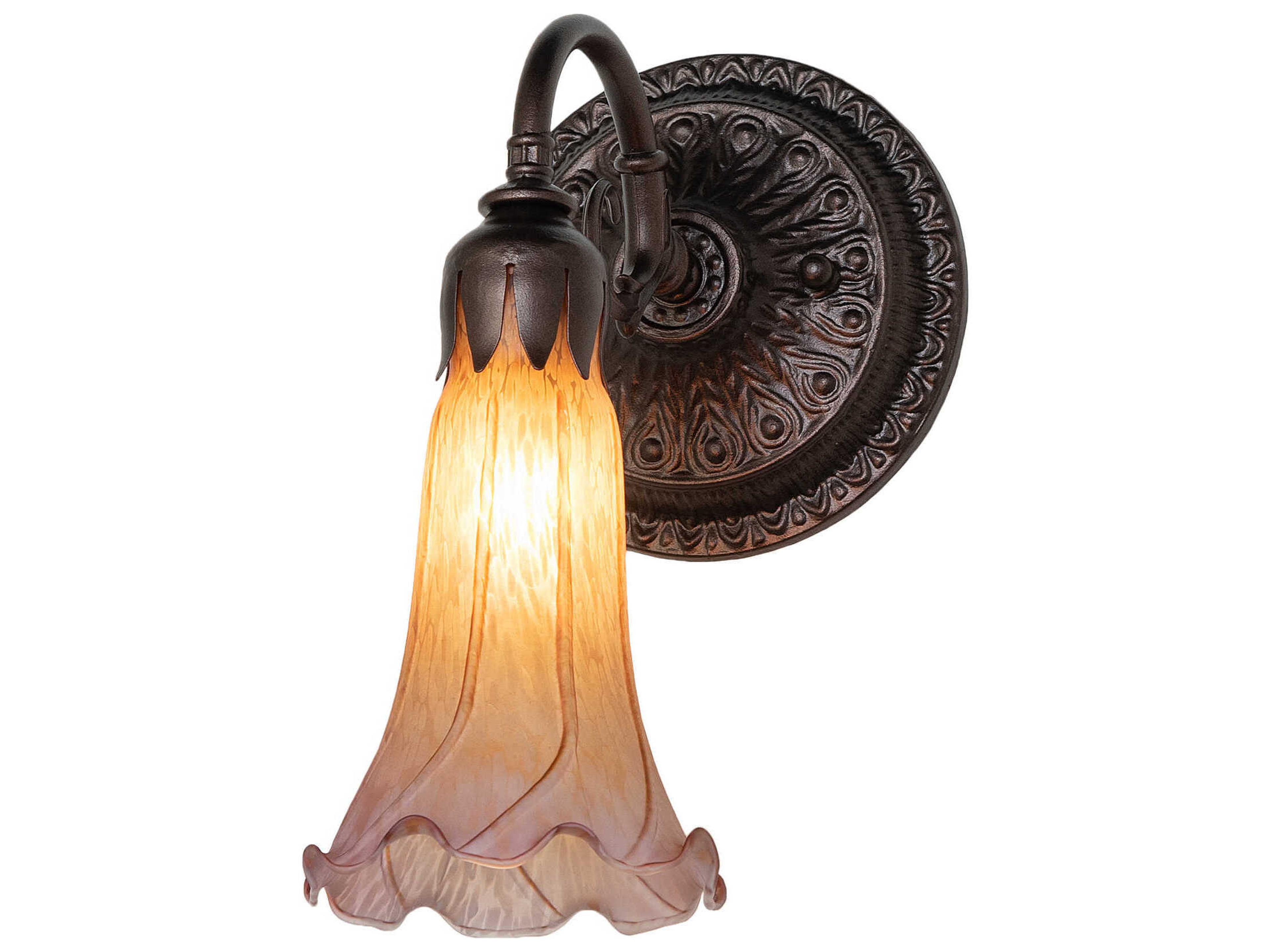 Tiffany Amber and Purple Tiffany Style Wall Sconce in Mahogany Bronze