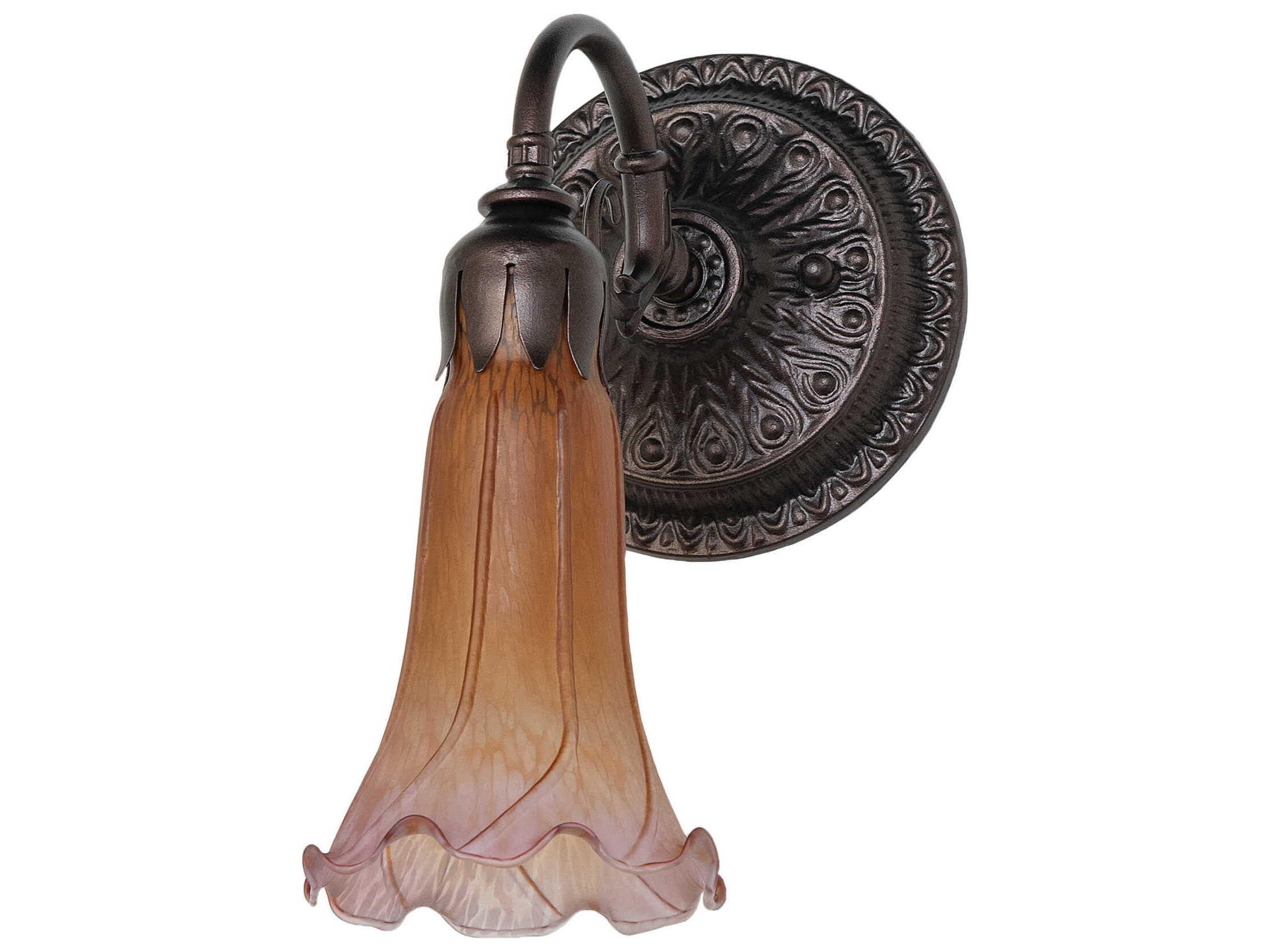 Meyda Pond Lily 1-Light Mahogany Bronze Glass Wall Sconce