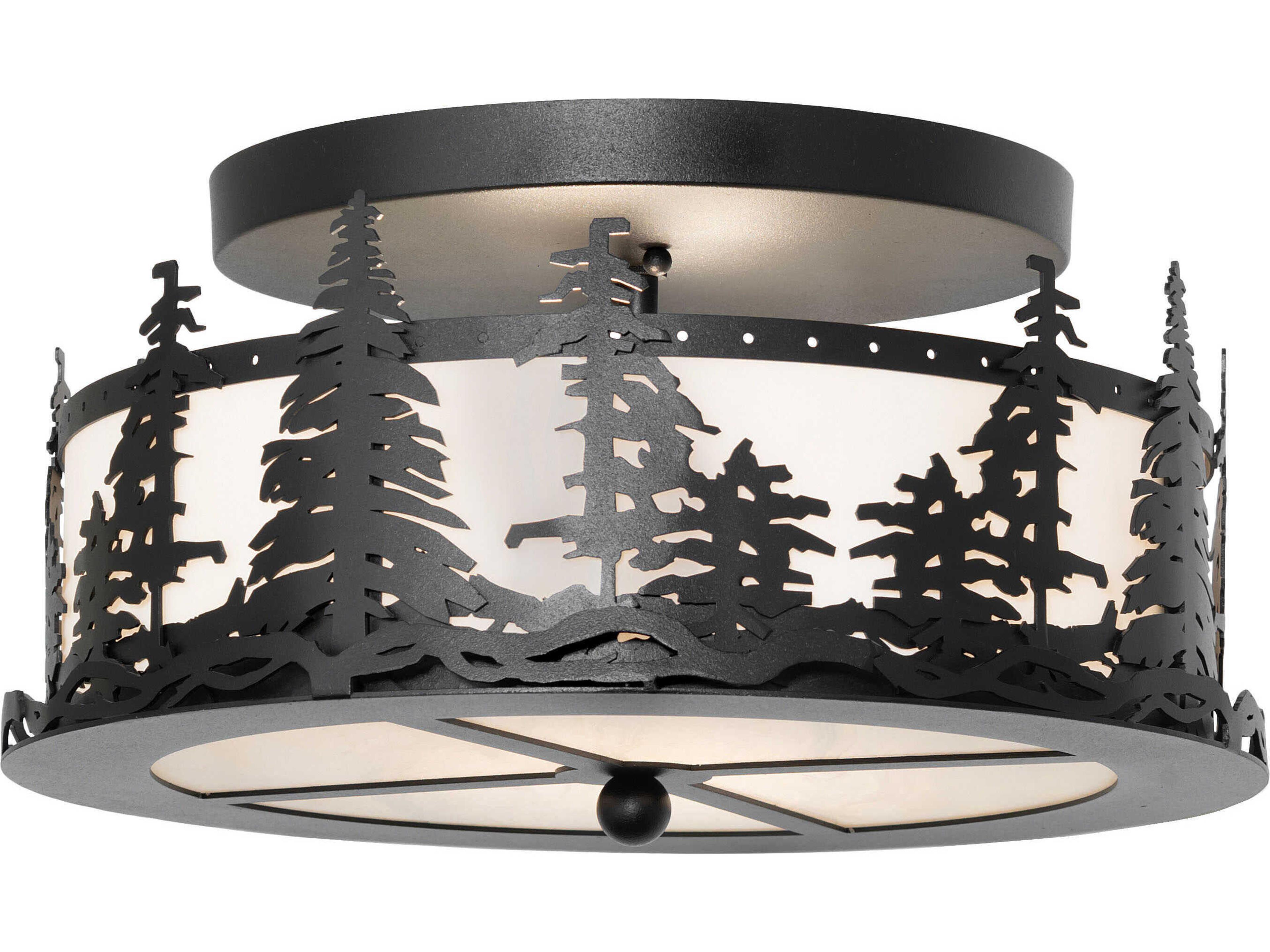 Tall Pines 2-Light Textured Black Semi Flush Mount