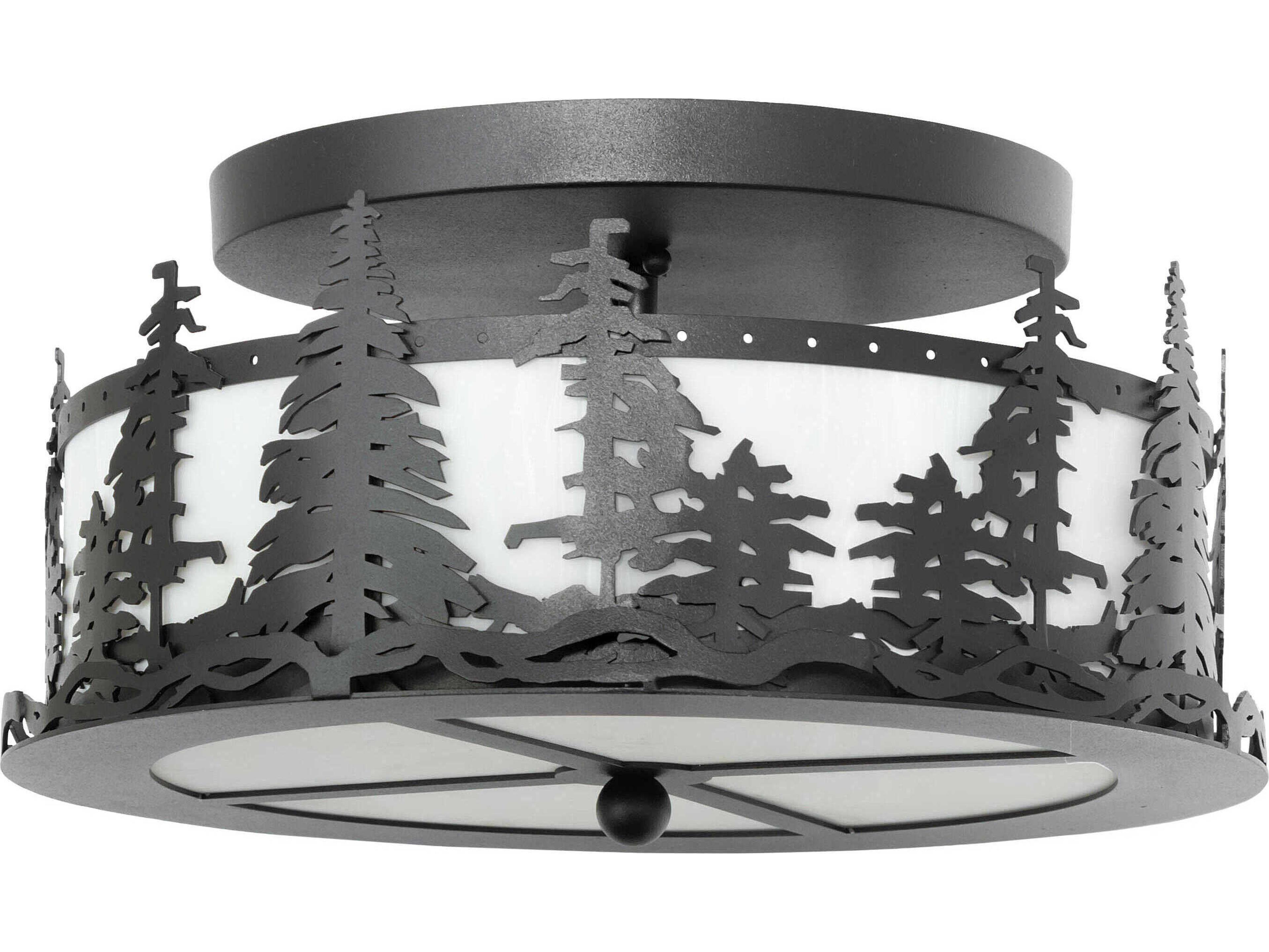 Meyda Tall Pines 2-Light Textured Black Semi Flush Mount