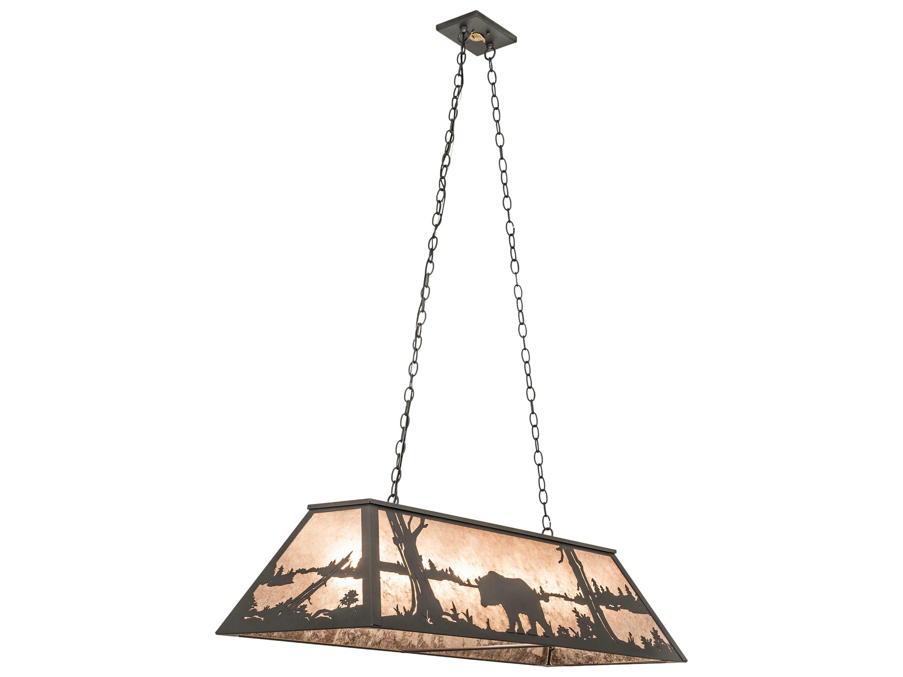 Bear At Lake 6-Light Wrought Iron Gray Glass Empire Island Pendant