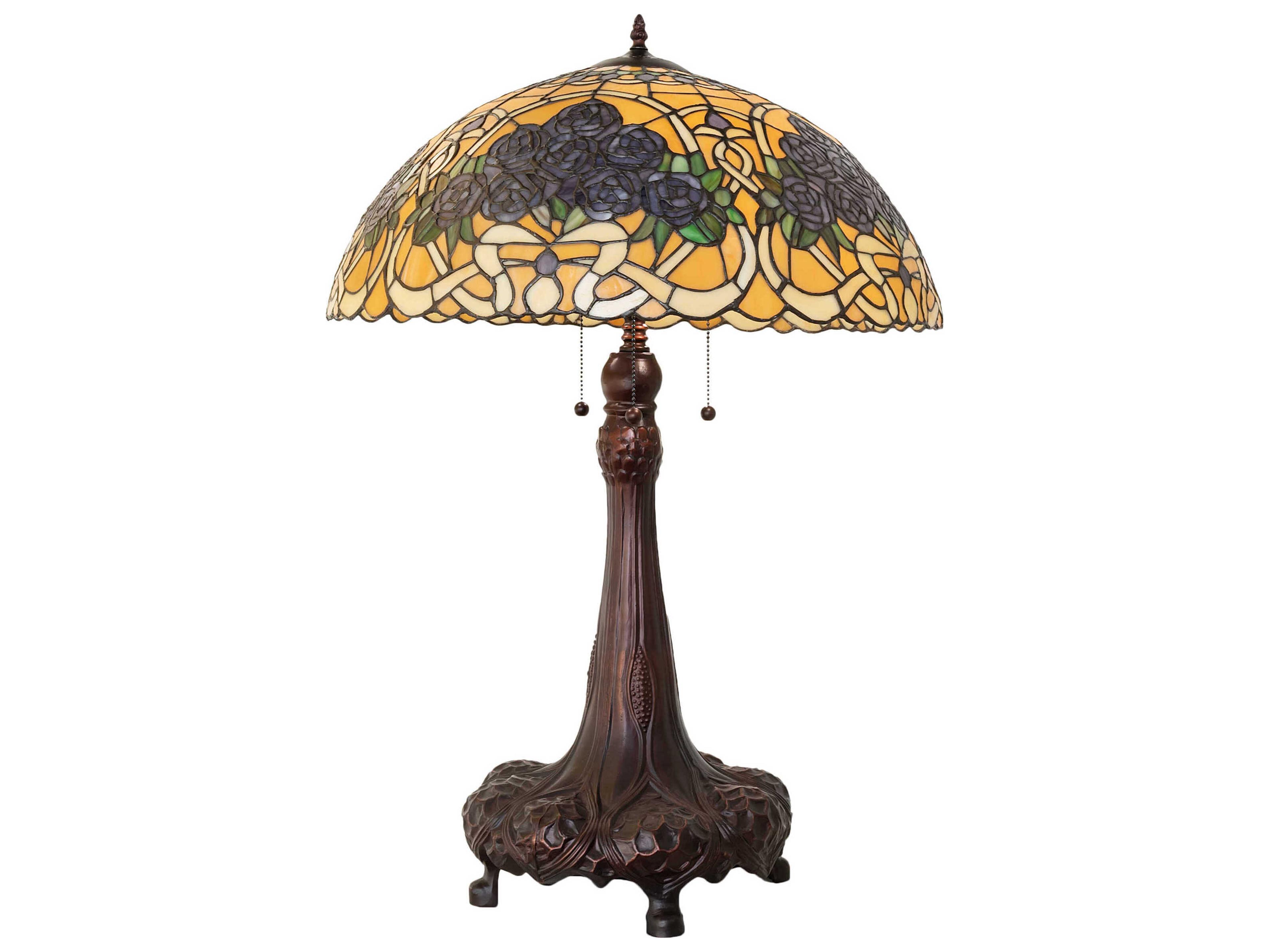 Rose Bouquet Mahogany Bronze Glass Tiffany Buffet Lamp
