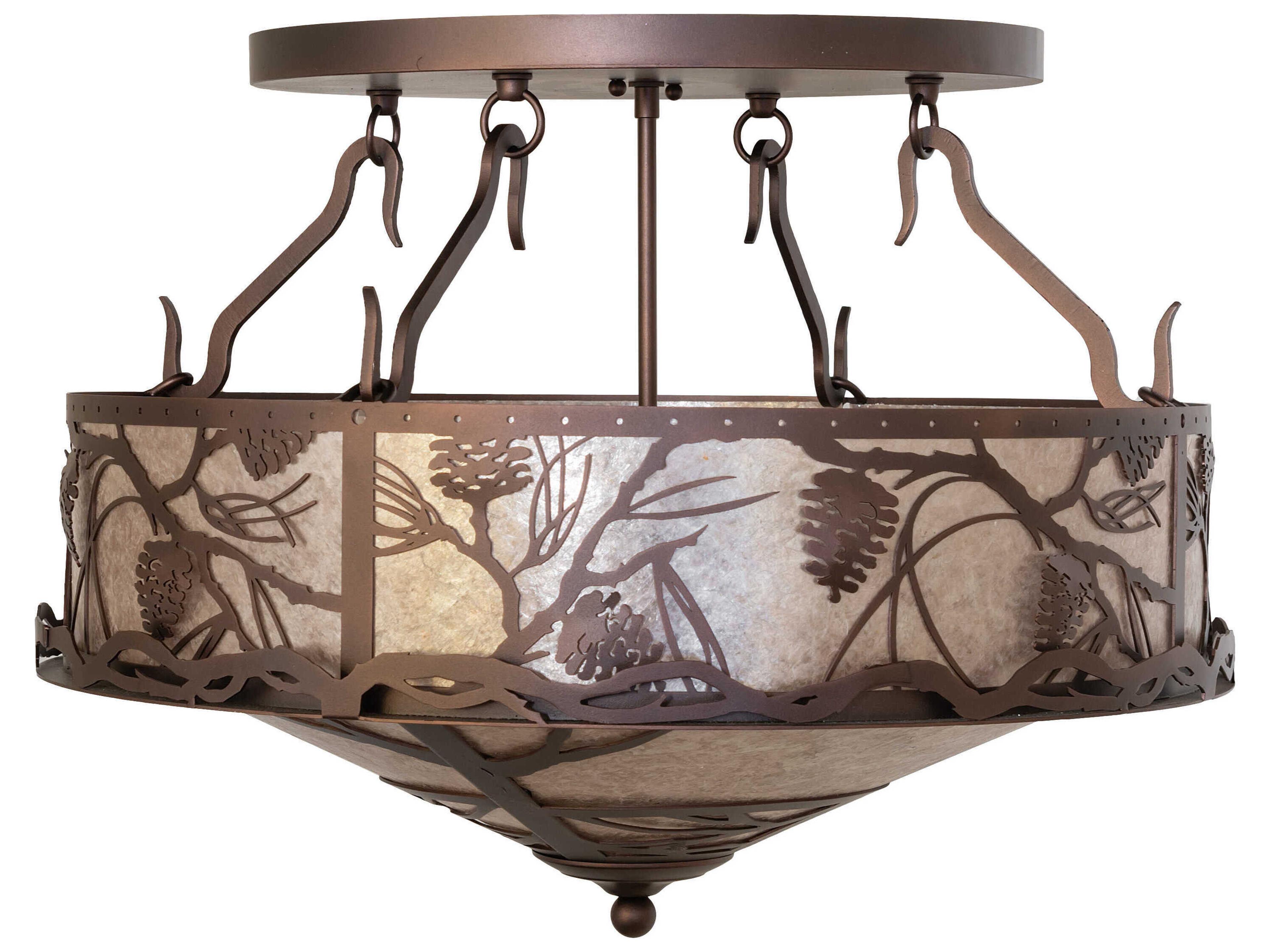 Meyda Whispering Pines 4-Light Mahogany Bronze Glass Semi Flush Mount