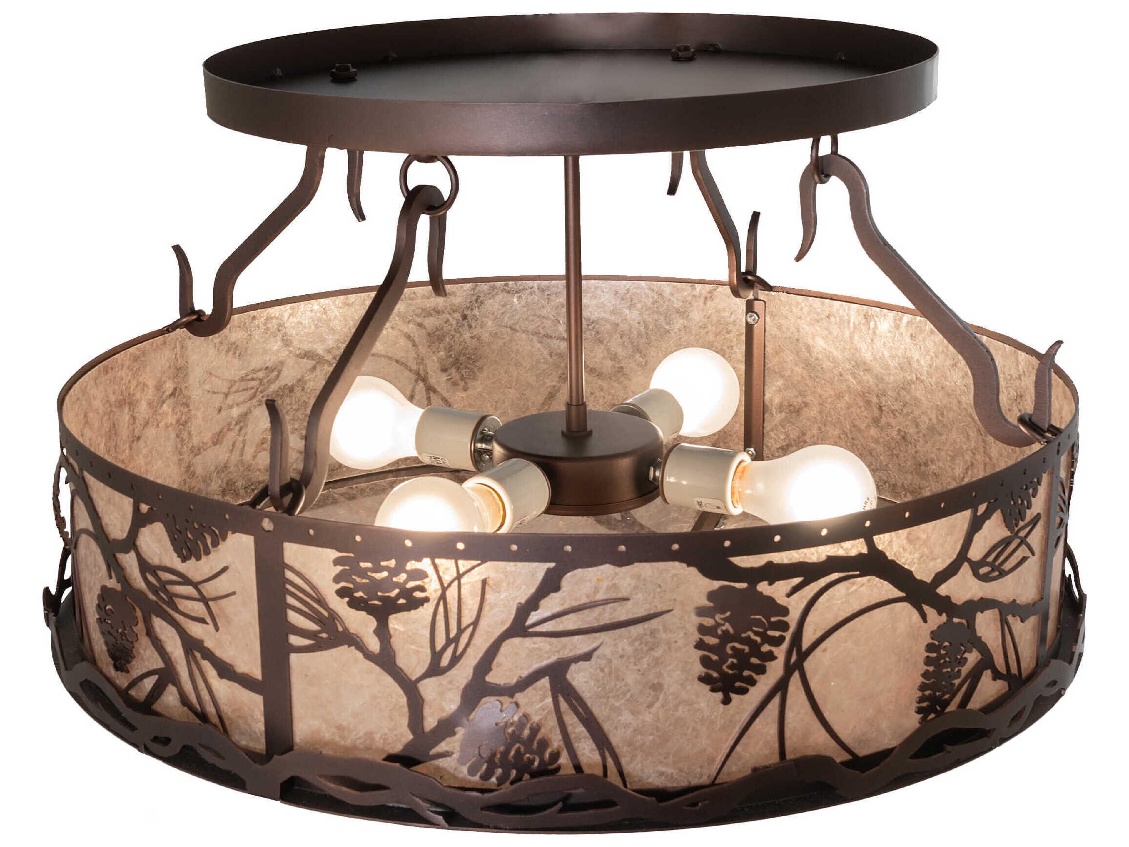 Meyda Whispering Pines 4-Light Mahogany Bronze Glass Semi Flush Mount