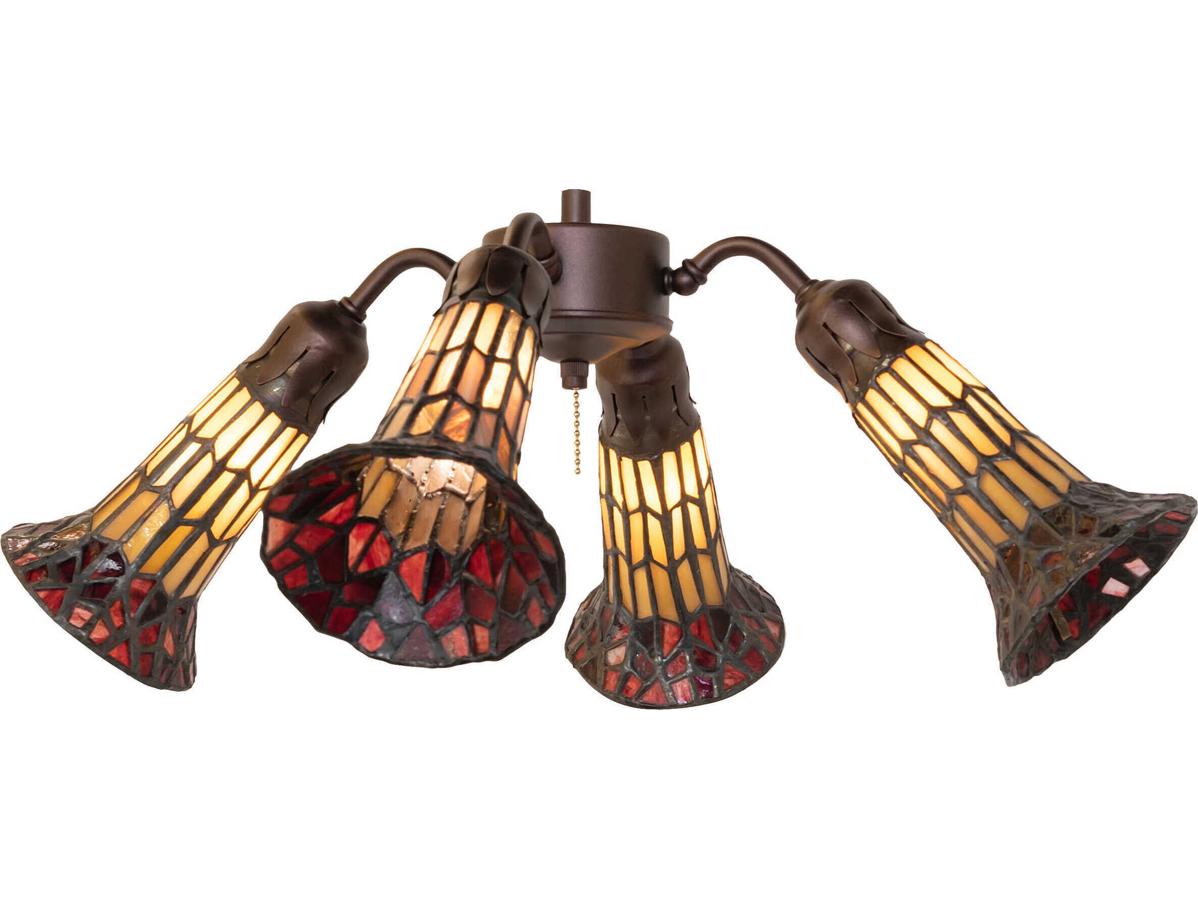 Stained Glass Pond Lily Ruby / Amber 4 - Light 19" Fan