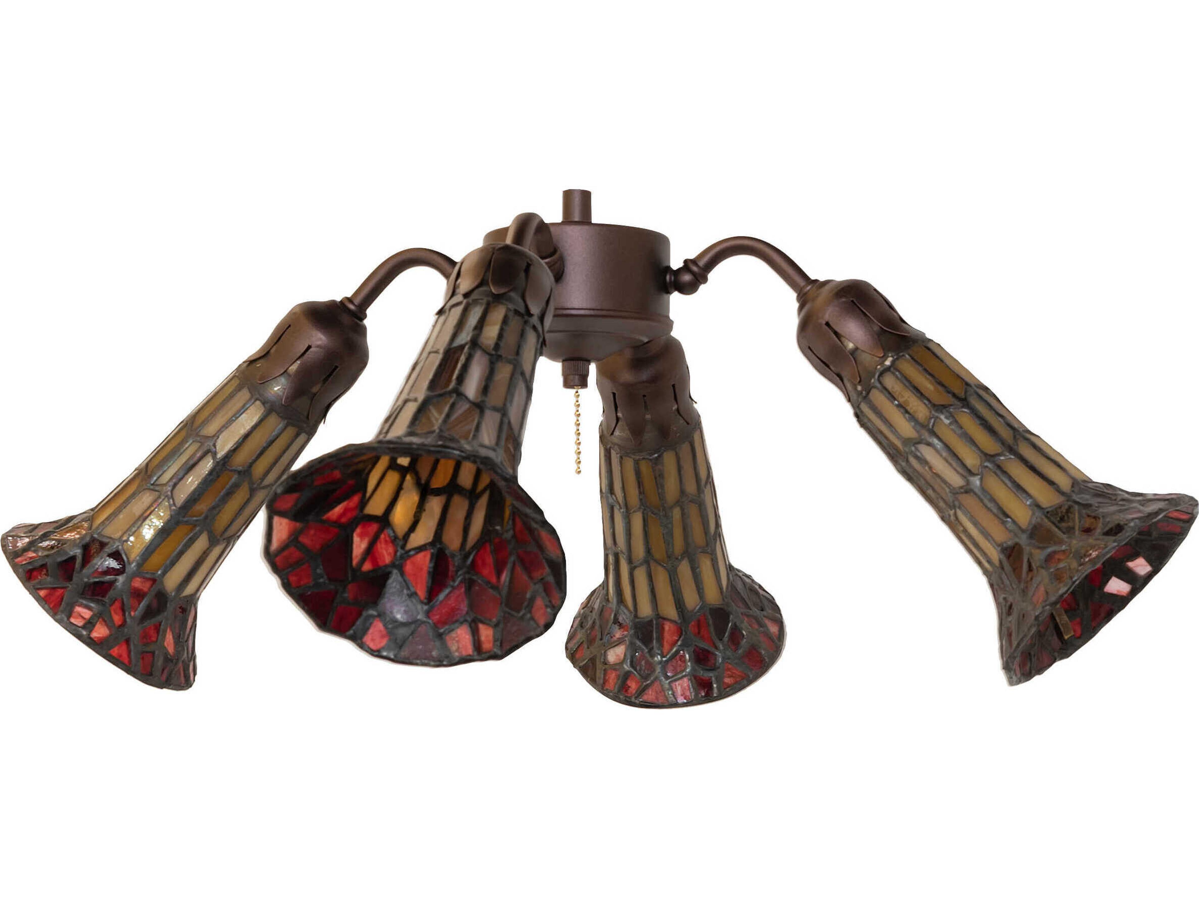 Meyda Stained Glass Pond Lily Ruby / Amber 4 - Light 19" Fan