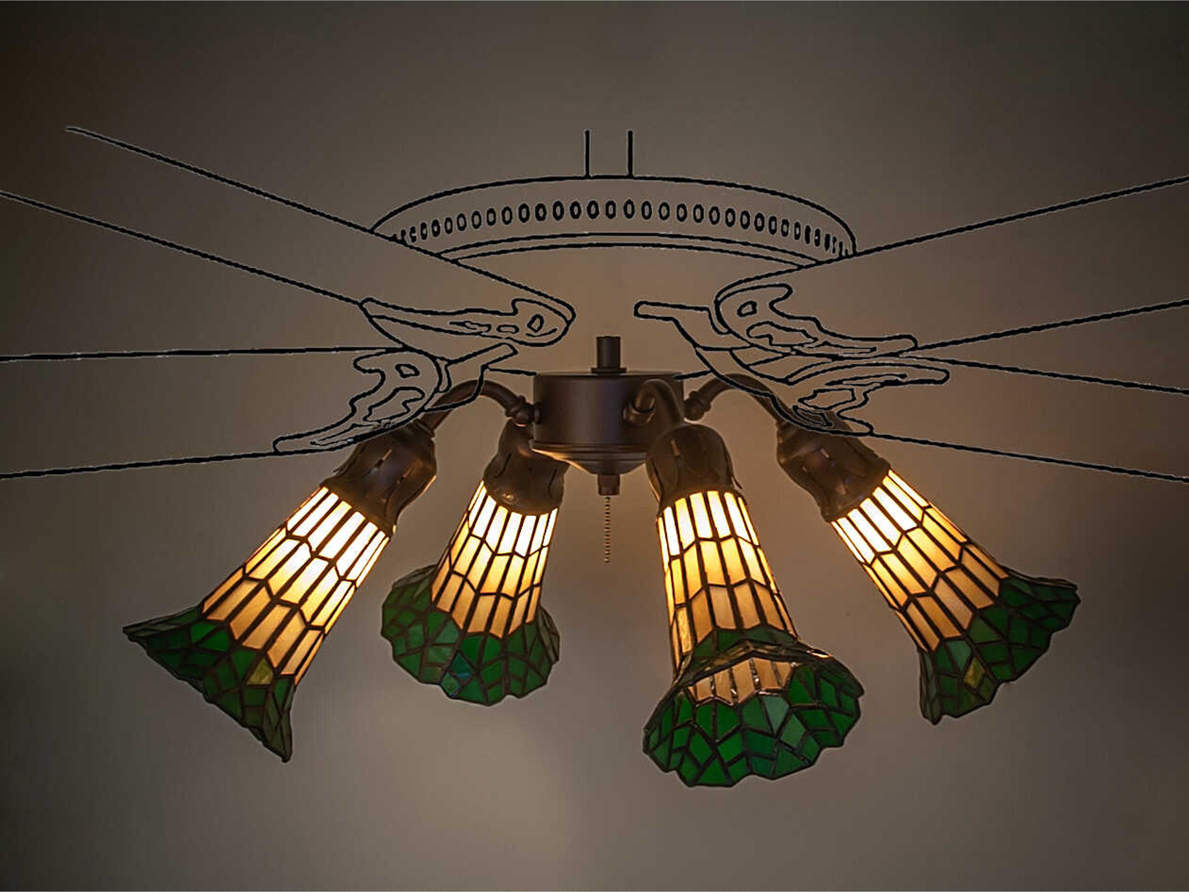 Meyda Stained Glass Pond Lily 4 - Light Fan Kit