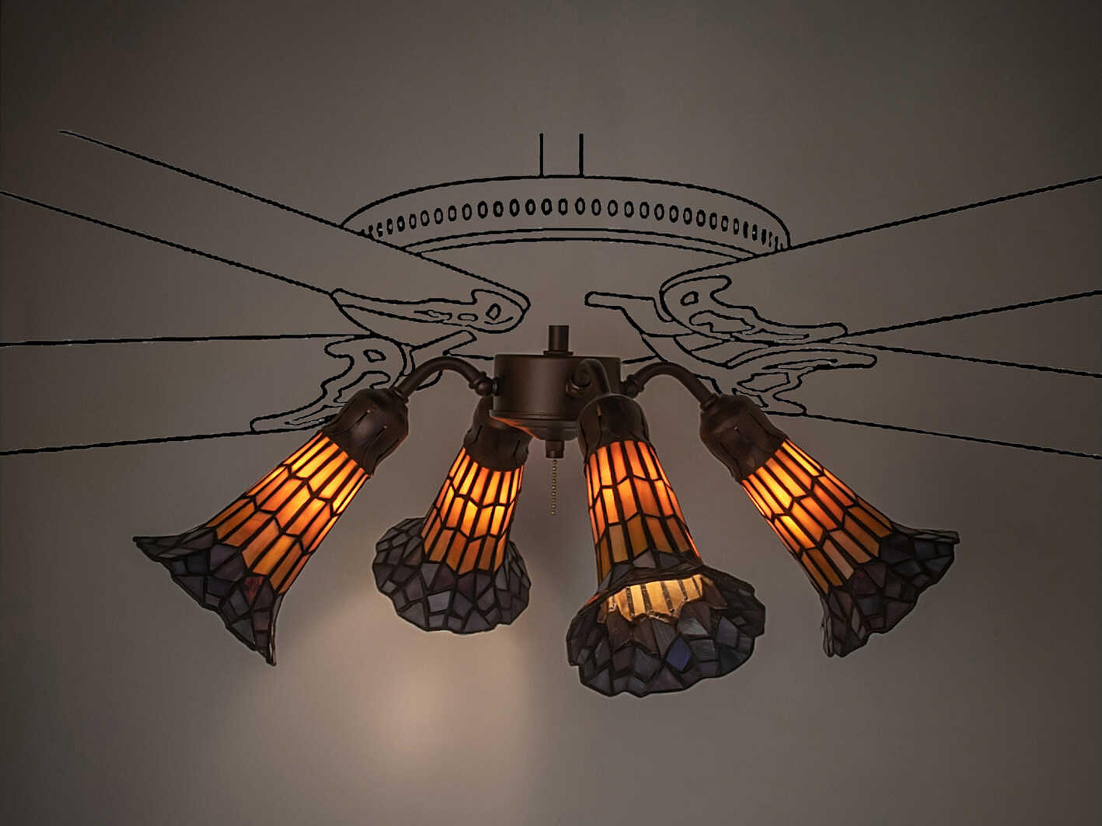 Meyda Stained Glass Pond Lily 4 - Light Fan Kit