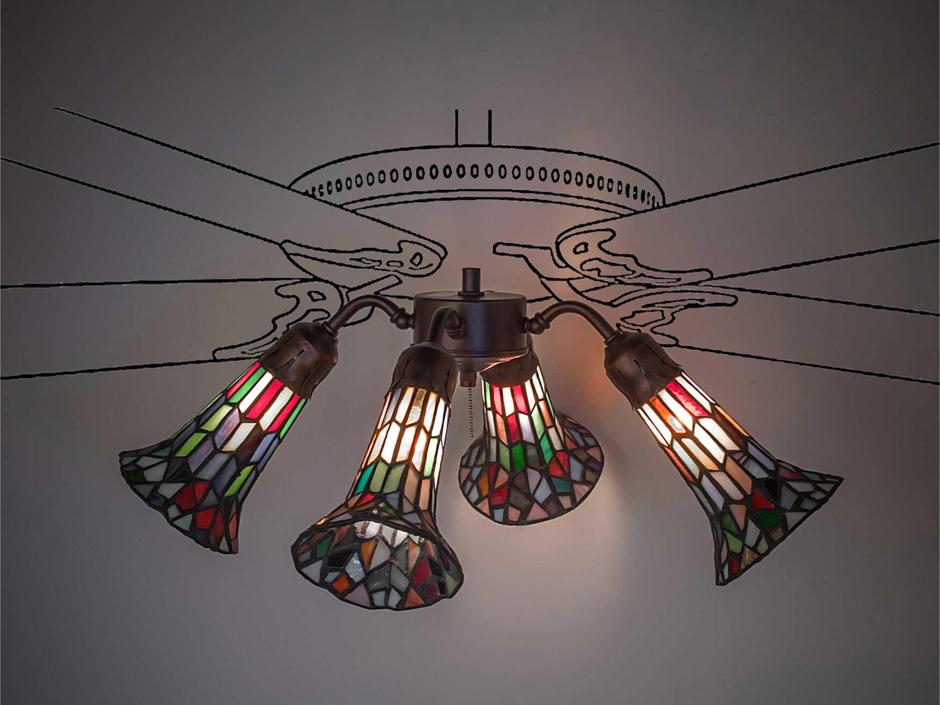 Meyda Stained Glass Pond Lily 4 - Light Fan Kit