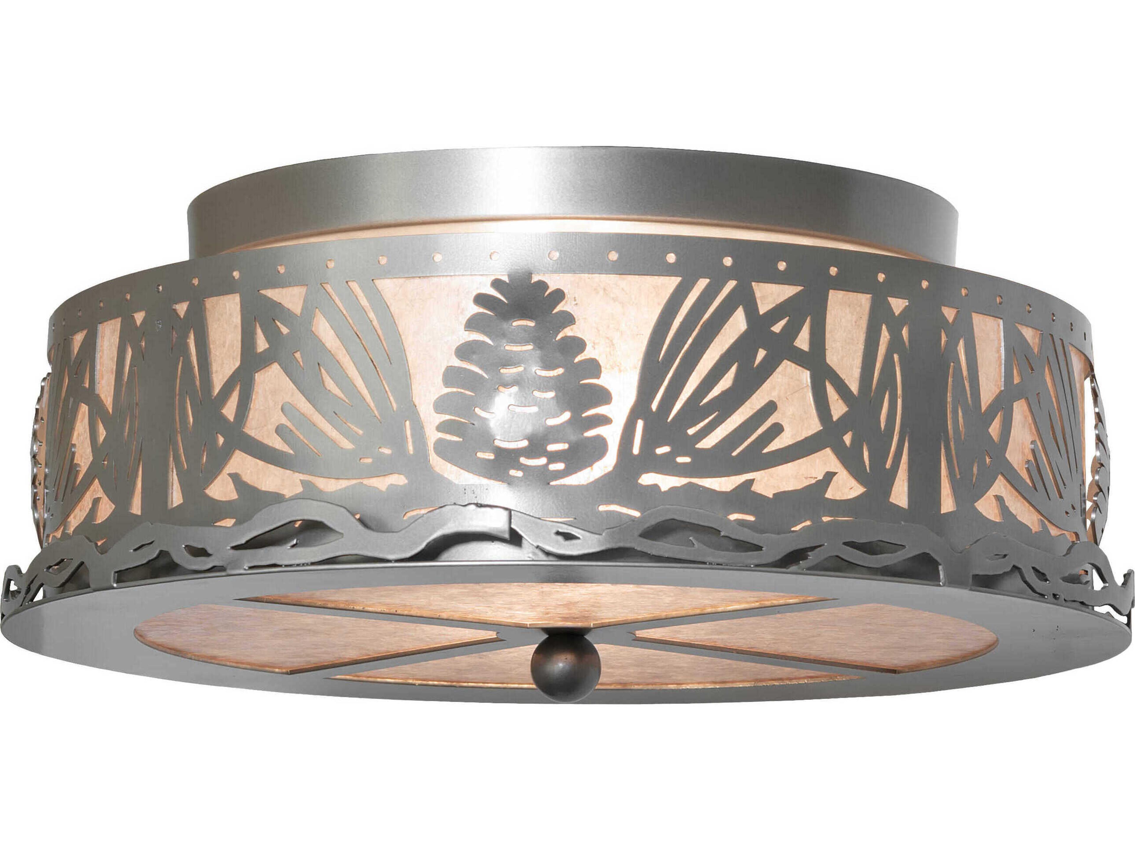 Mountain Pine 2-Light Nickel Glass Drum Flush Mount